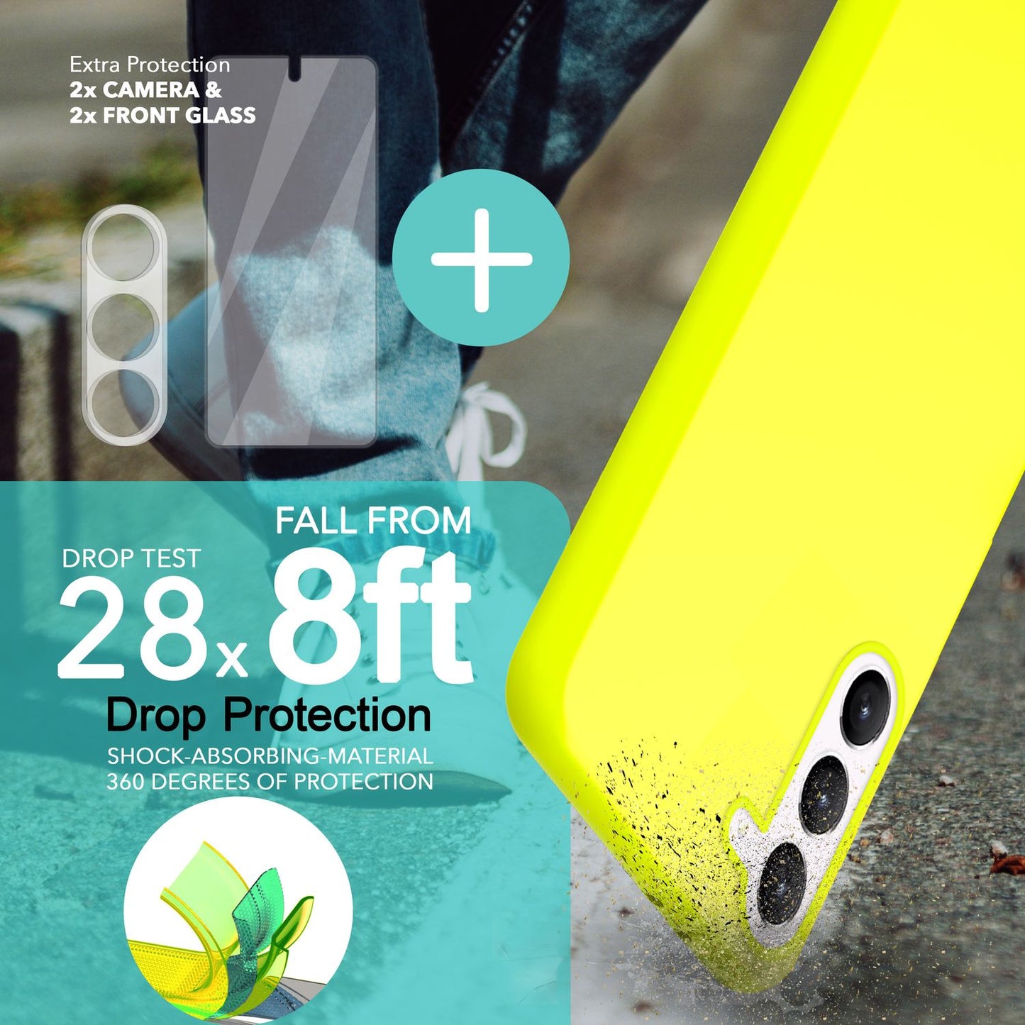 Neon silicone case for Samsung Galaxy S23, 2x screen &amp; camera protection