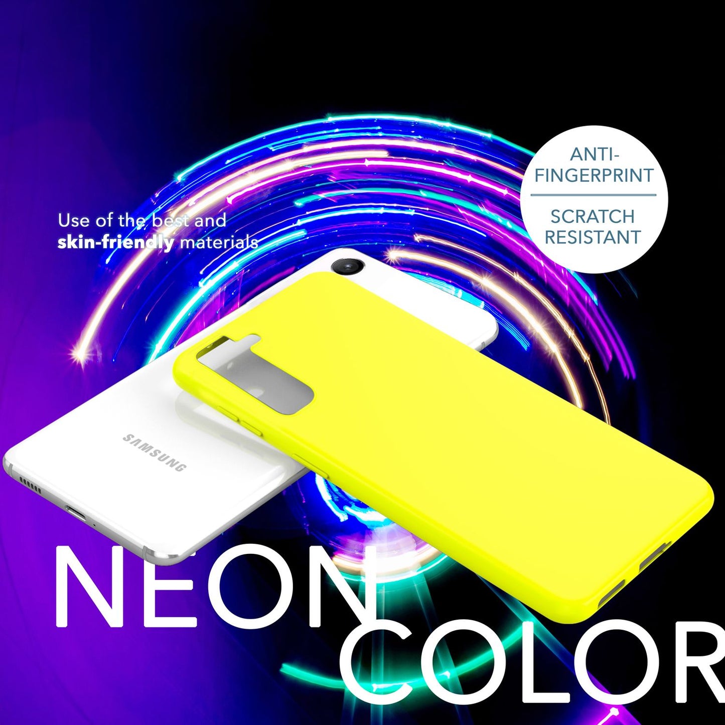Neon silicone case for Samsung Galaxy S23, 2x screen &amp; camera protection