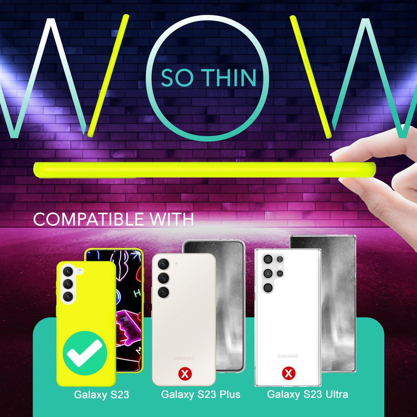 Neon silicone case for Samsung Galaxy S23, 2x screen &amp; camera protection