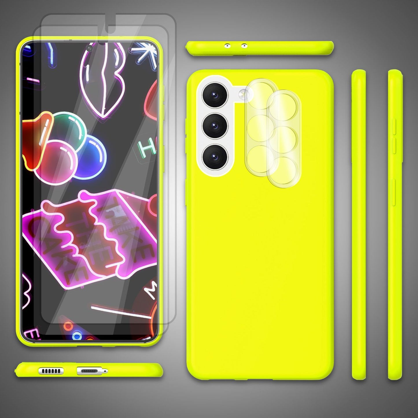 Neon silicone case for Samsung Galaxy S23, 2x screen &amp; camera protection