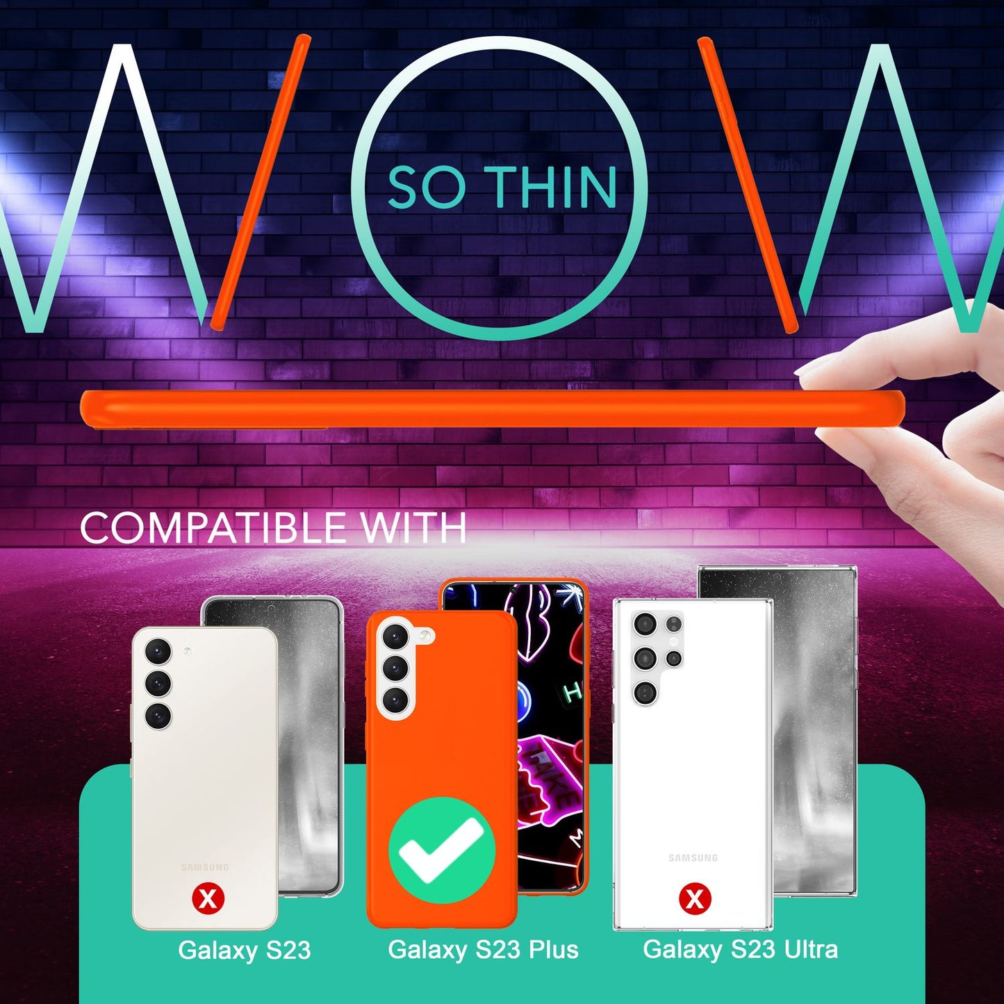 Neon sílikon hulstur fyrir Samsung Galaxy S23 Plus, tvöföld skjá-/myndavélarvörn
