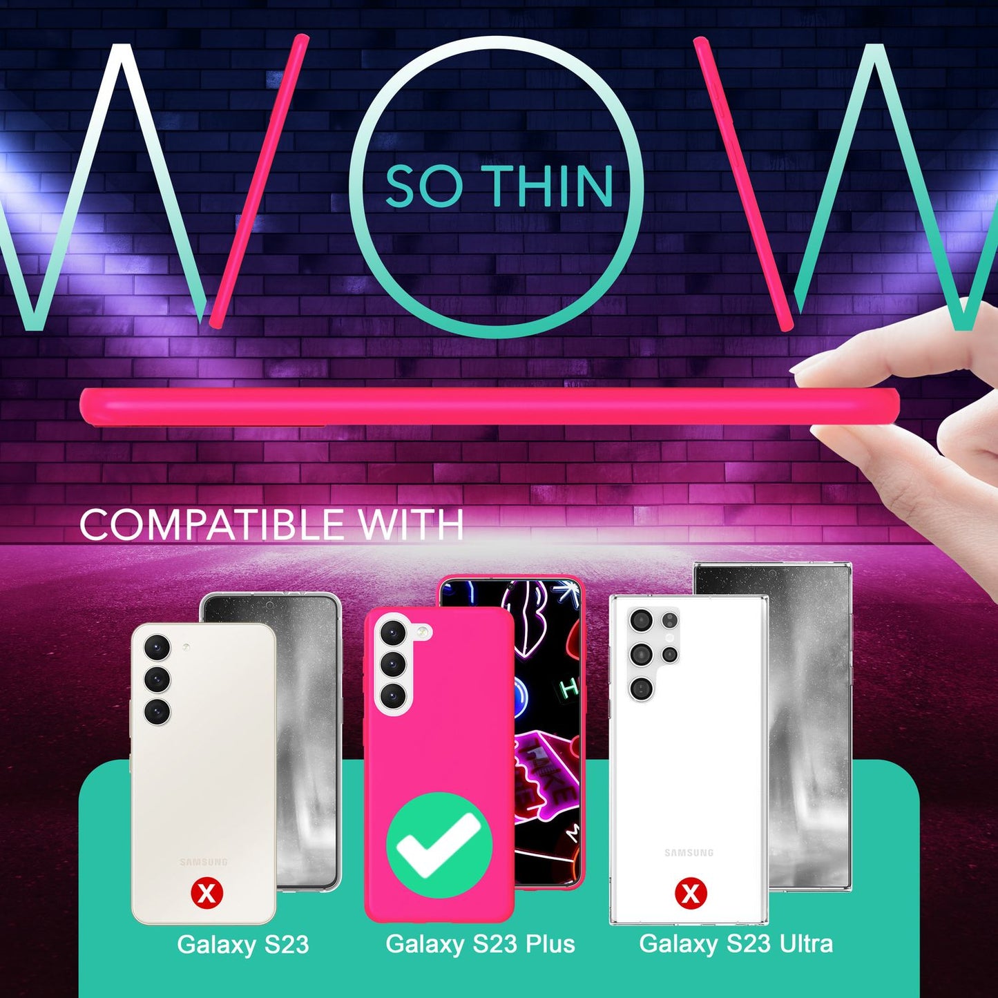 Neon sílikon hulstur fyrir Samsung Galaxy S23 Plus, tvöföld skjá-/myndavélarvörn