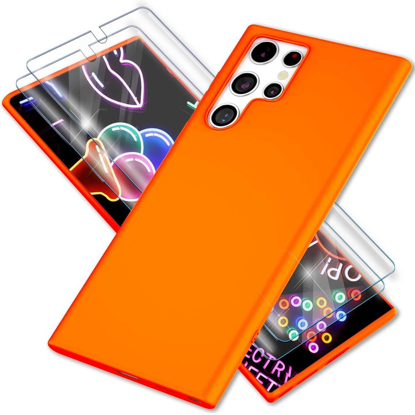 Bunte Neon Silikon Hülle für Samsung Galaxy S23 Ultra, 2x Displayschutz