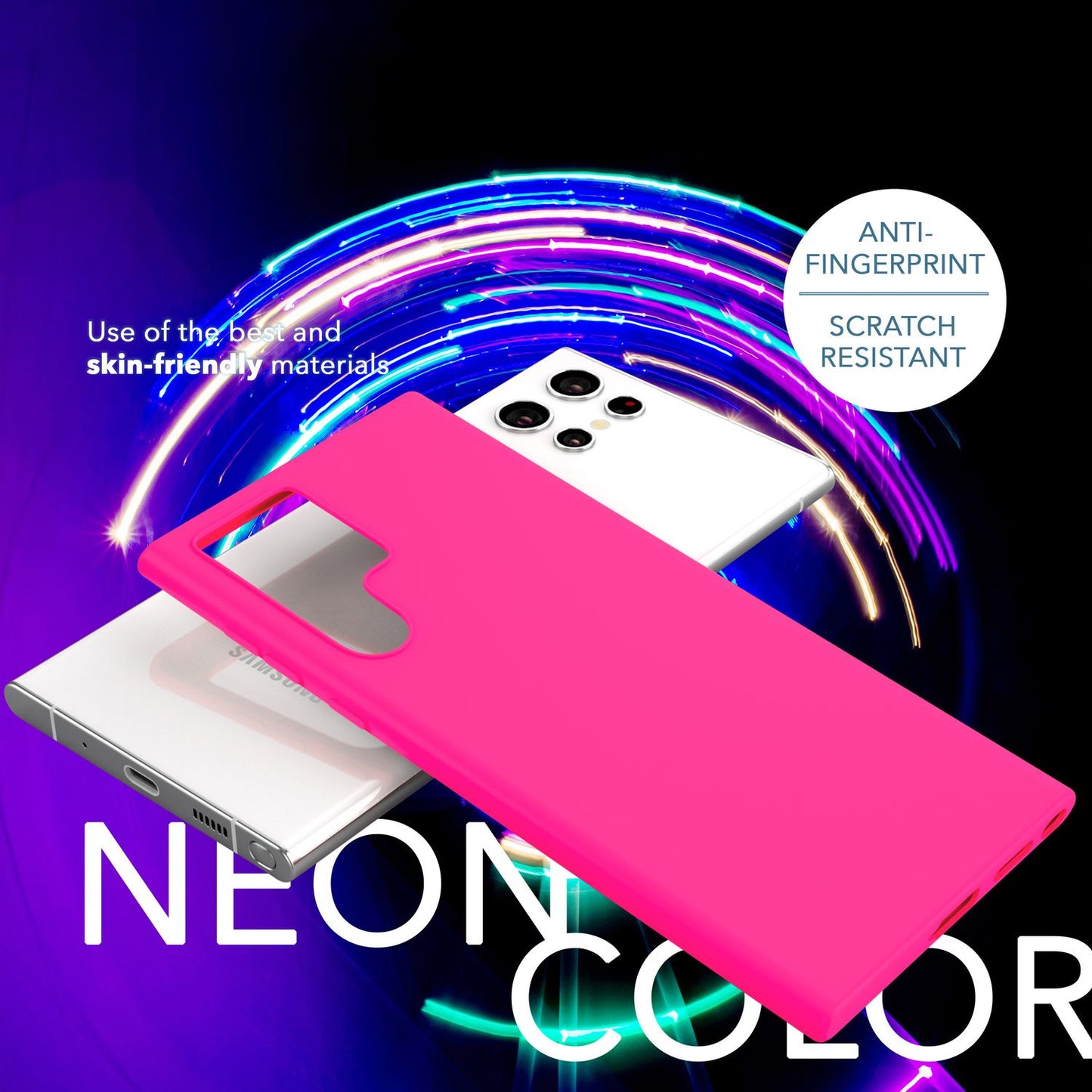 Bunte Neon Silikon Hülle für Samsung Galaxy S23 Ultra, 2x Displayschutz