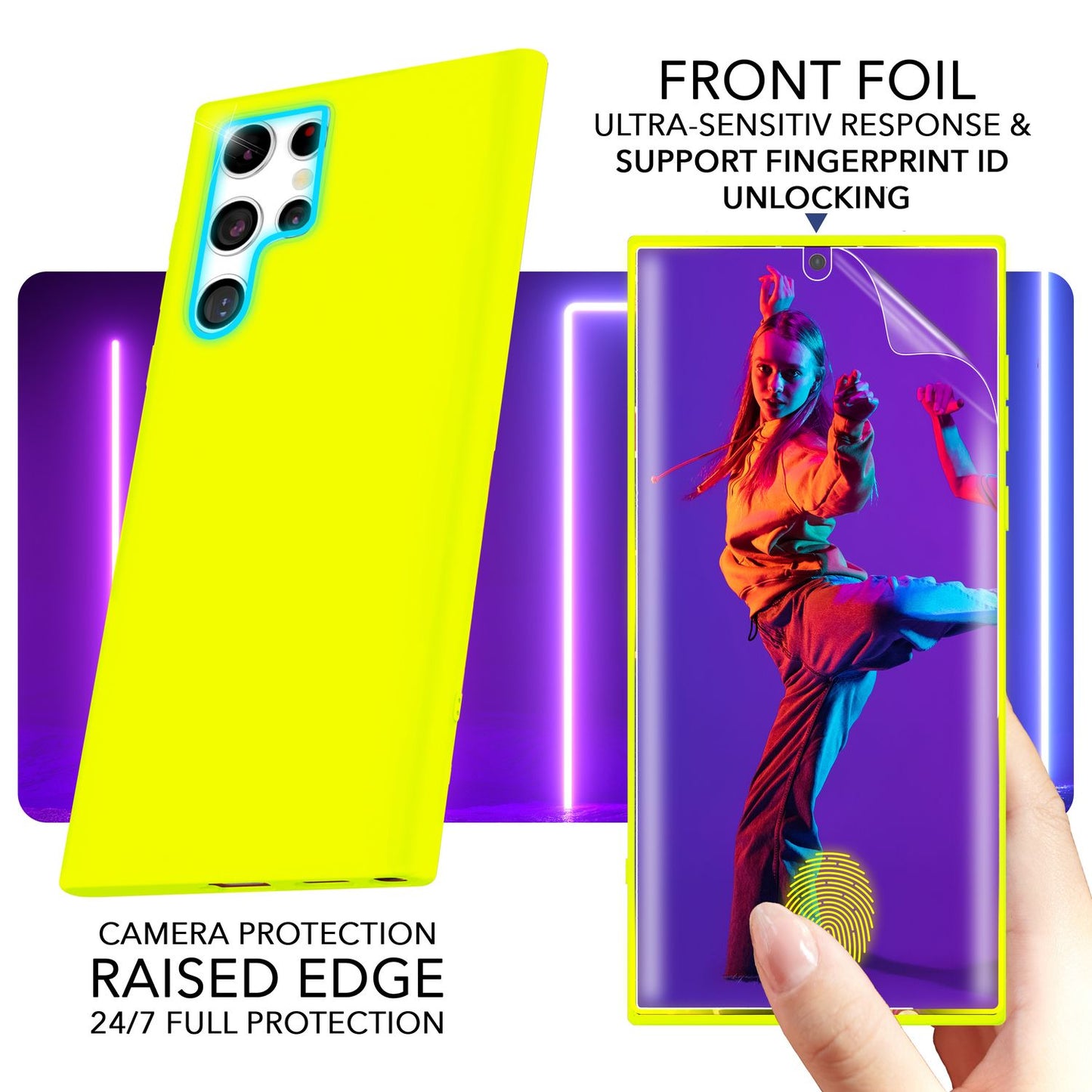 Bunte Neon Silikon Hülle für Samsung Galaxy S23 Ultra, 2x Displayschutz