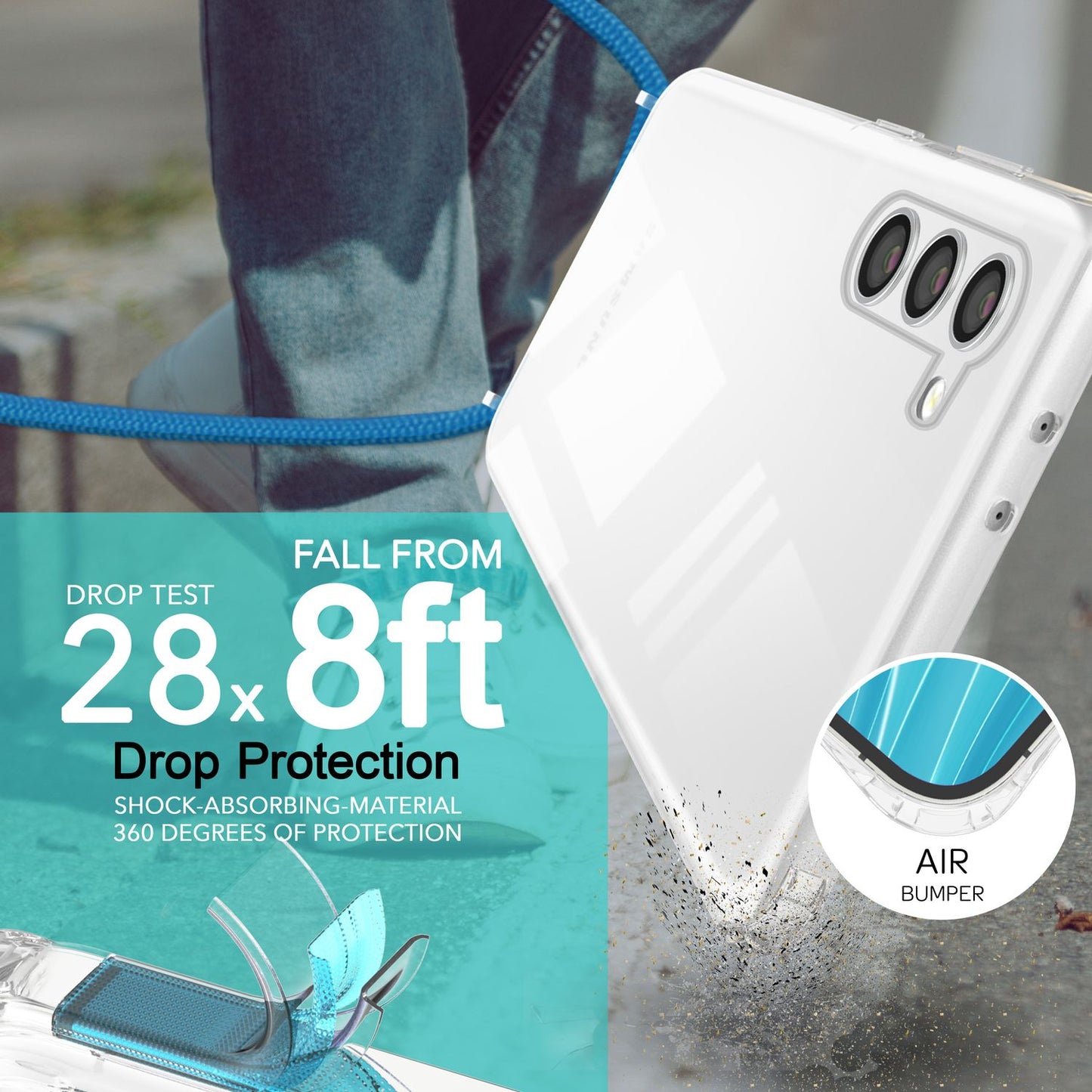 Clear hybrid case with chain for Samsung Galaxy S23