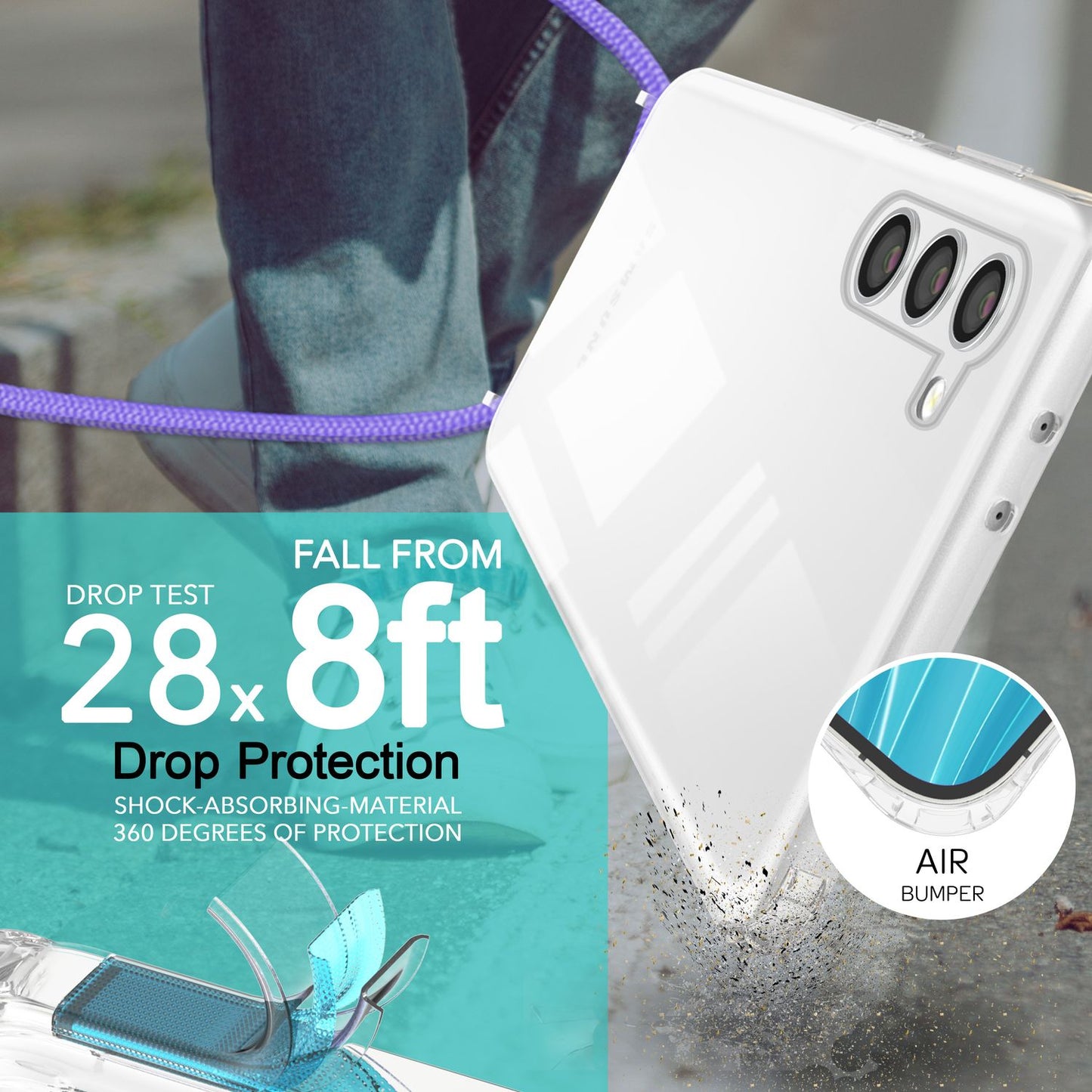 Clear hybrid case with chain for Samsung Galaxy S23