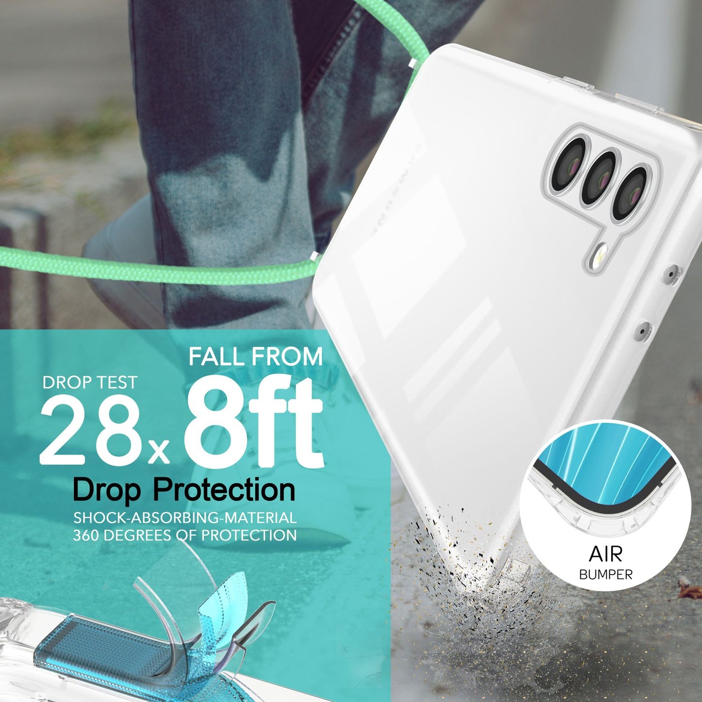 Clear hybrid case with chain for Samsung Galaxy S23