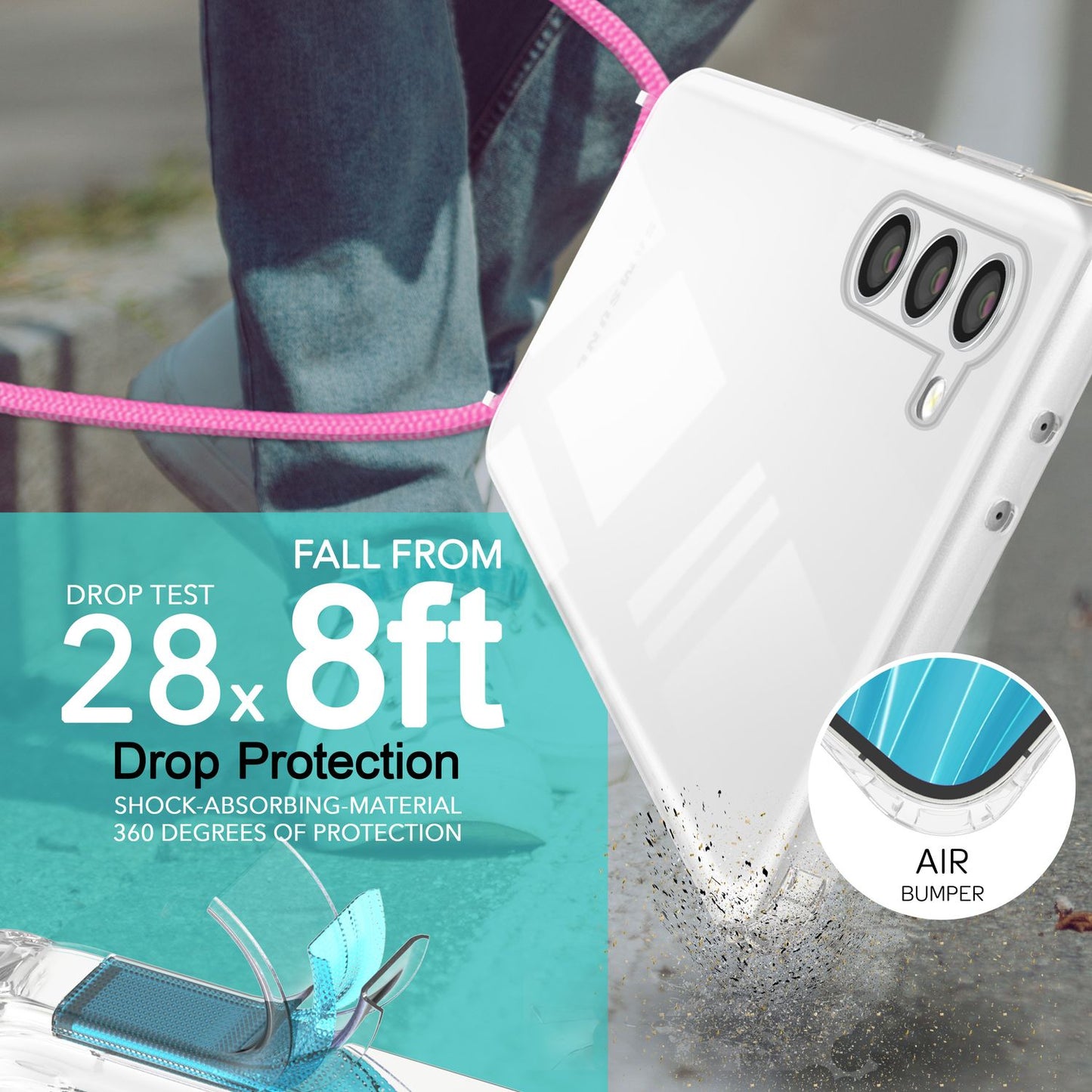 Clear hybrid case with chain for Samsung Galaxy S23