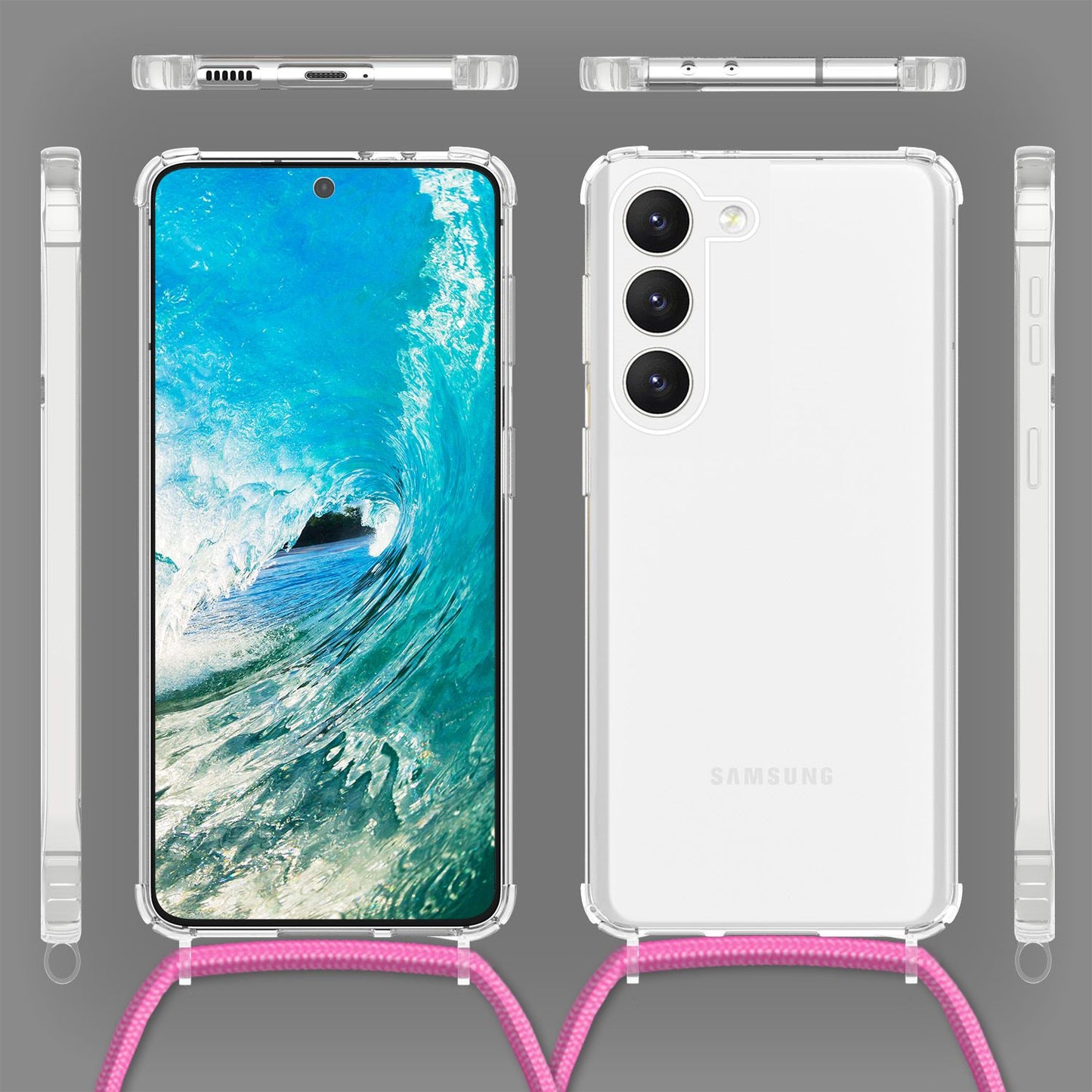 Gegnsætt hulstur með keðju fyrir Samsung Galaxy S23 Plus