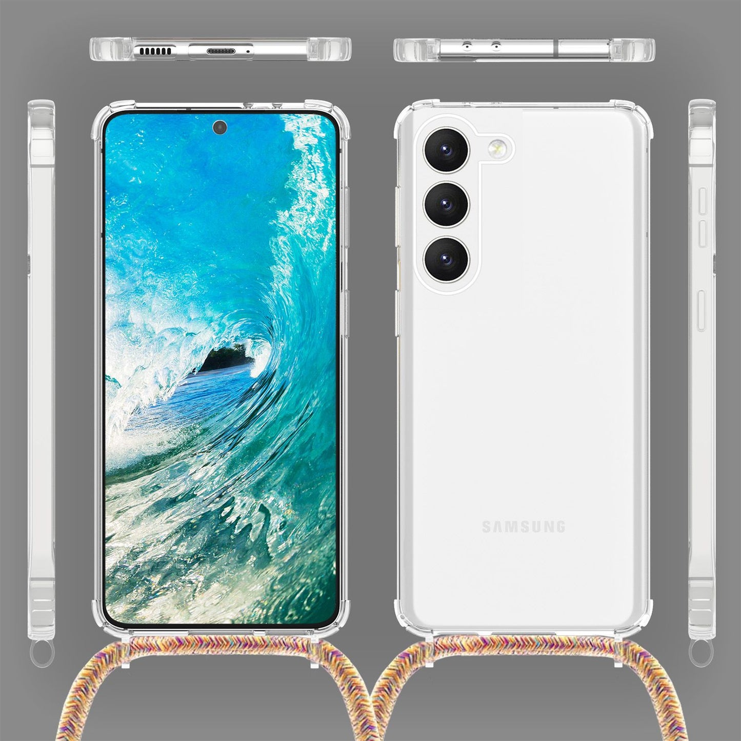 Gegnsætt hulstur með keðju fyrir Samsung Galaxy S23 Plus