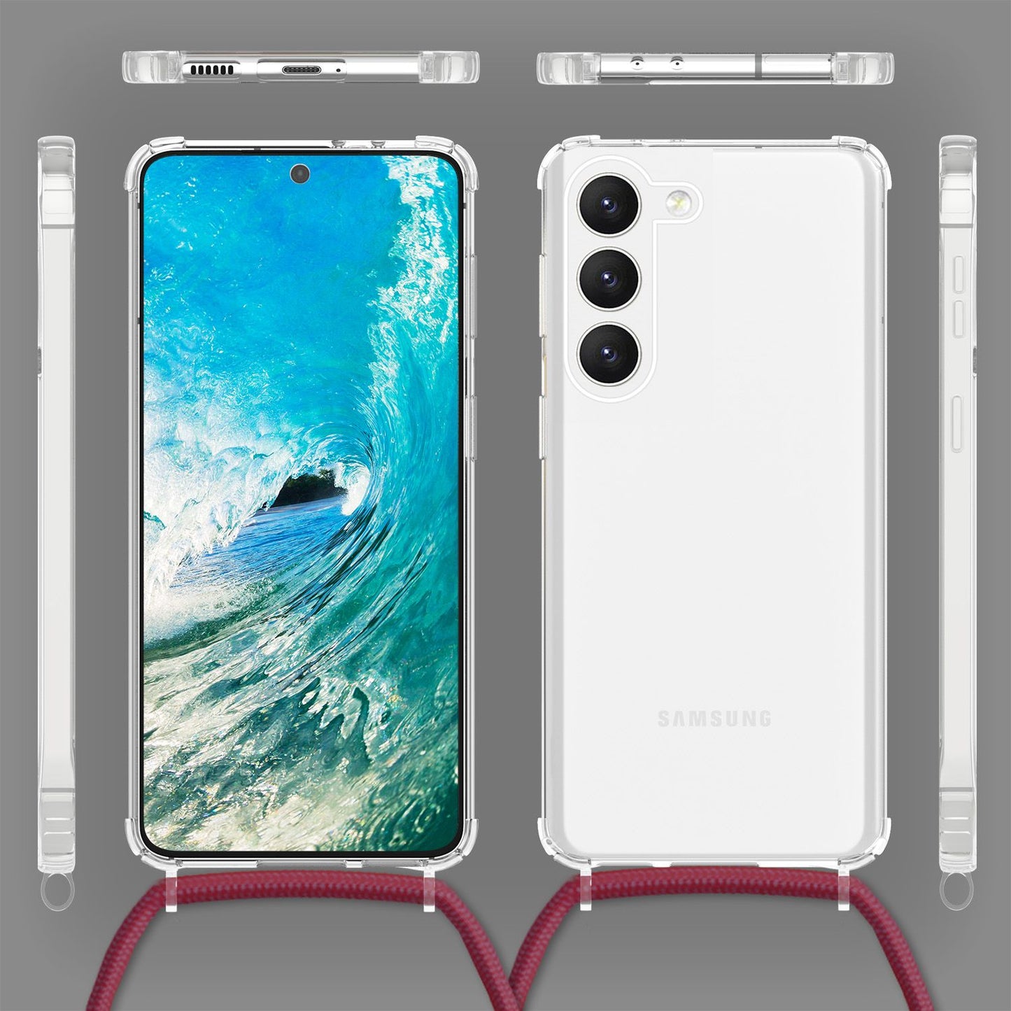 Gegnsætt hulstur með keðju fyrir Samsung Galaxy S23 Plus