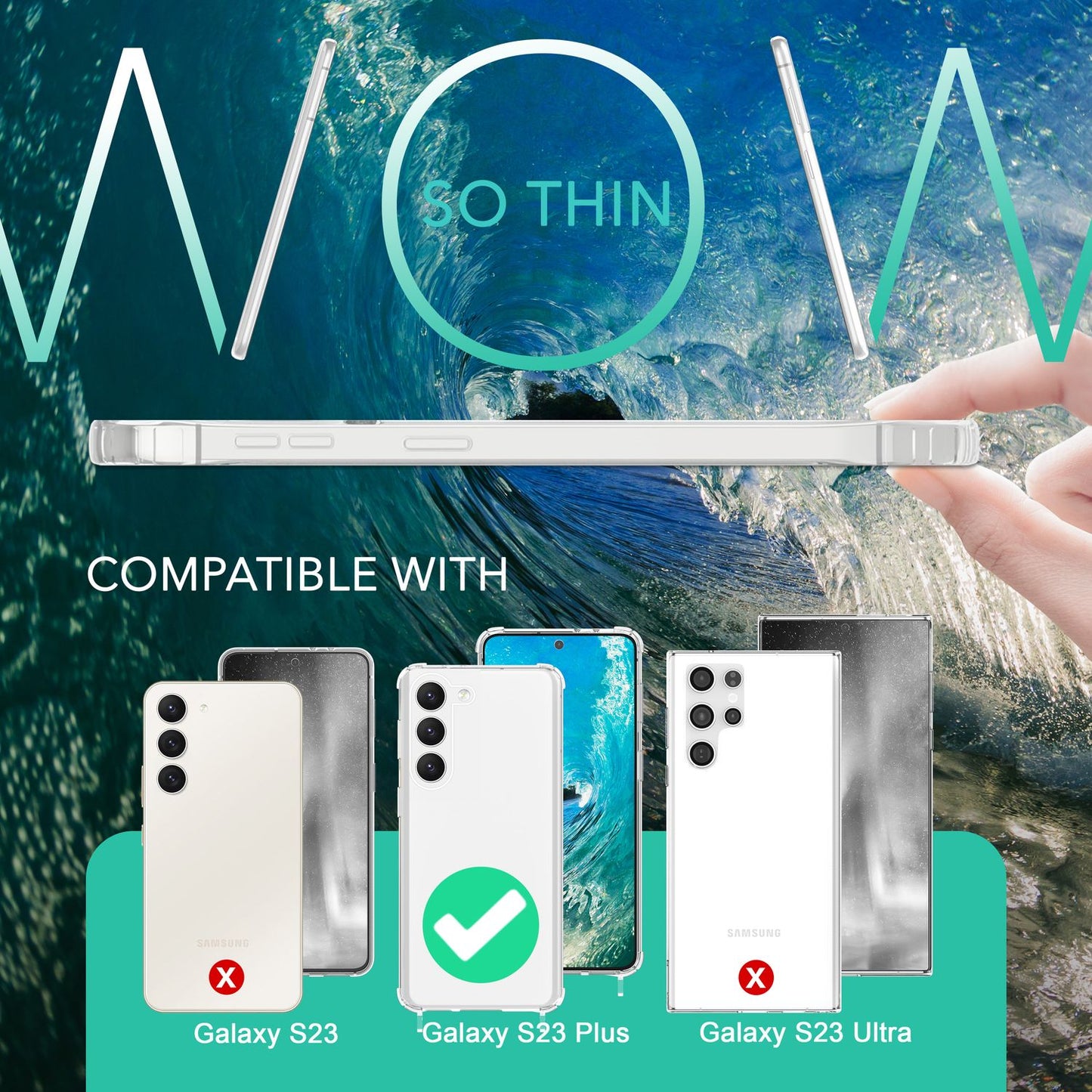 Gegnsætt hulstur með keðju fyrir Samsung Galaxy S23 Plus