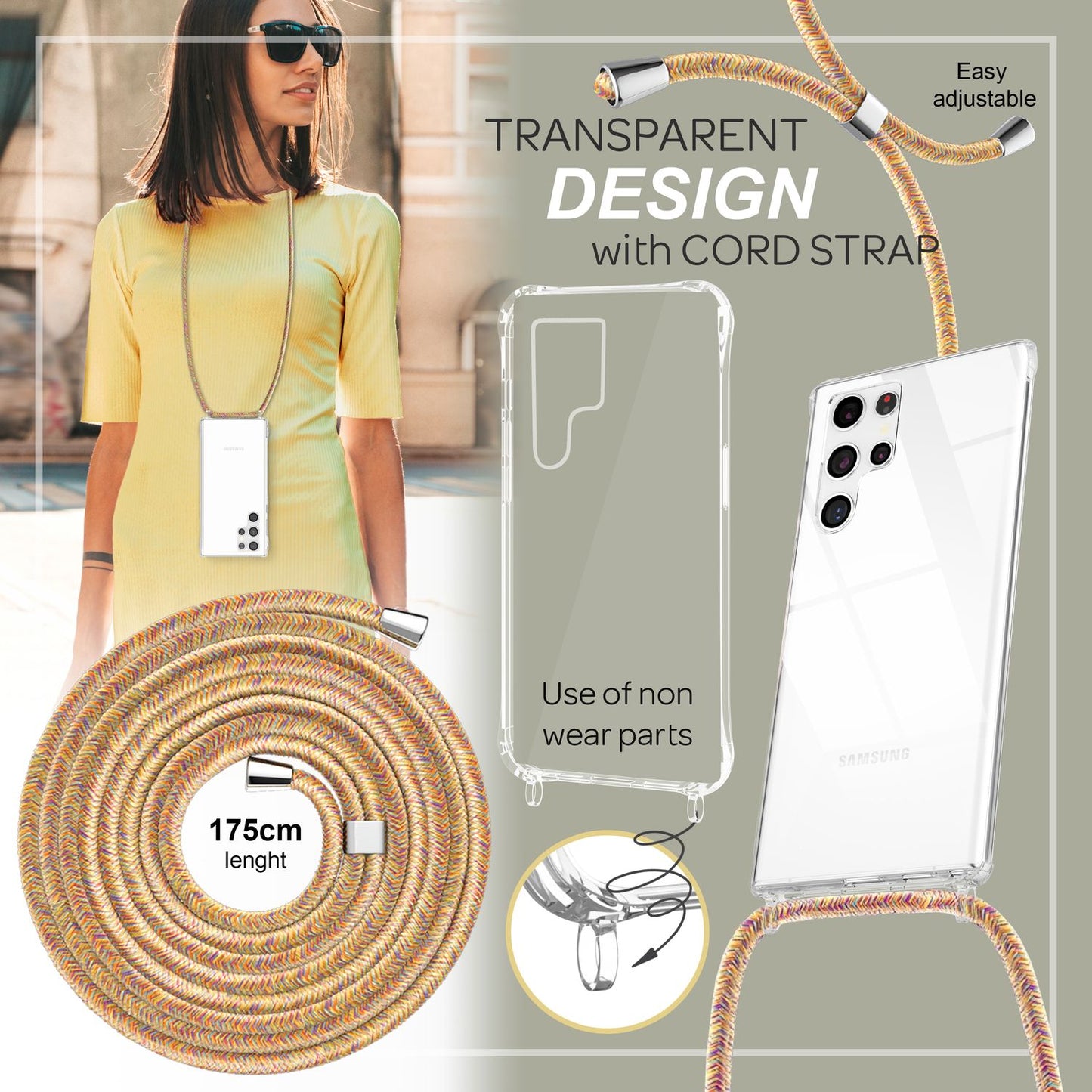 Gegnsætt hulstur með keðju fyrir Samsung Galaxy S23 Ultra