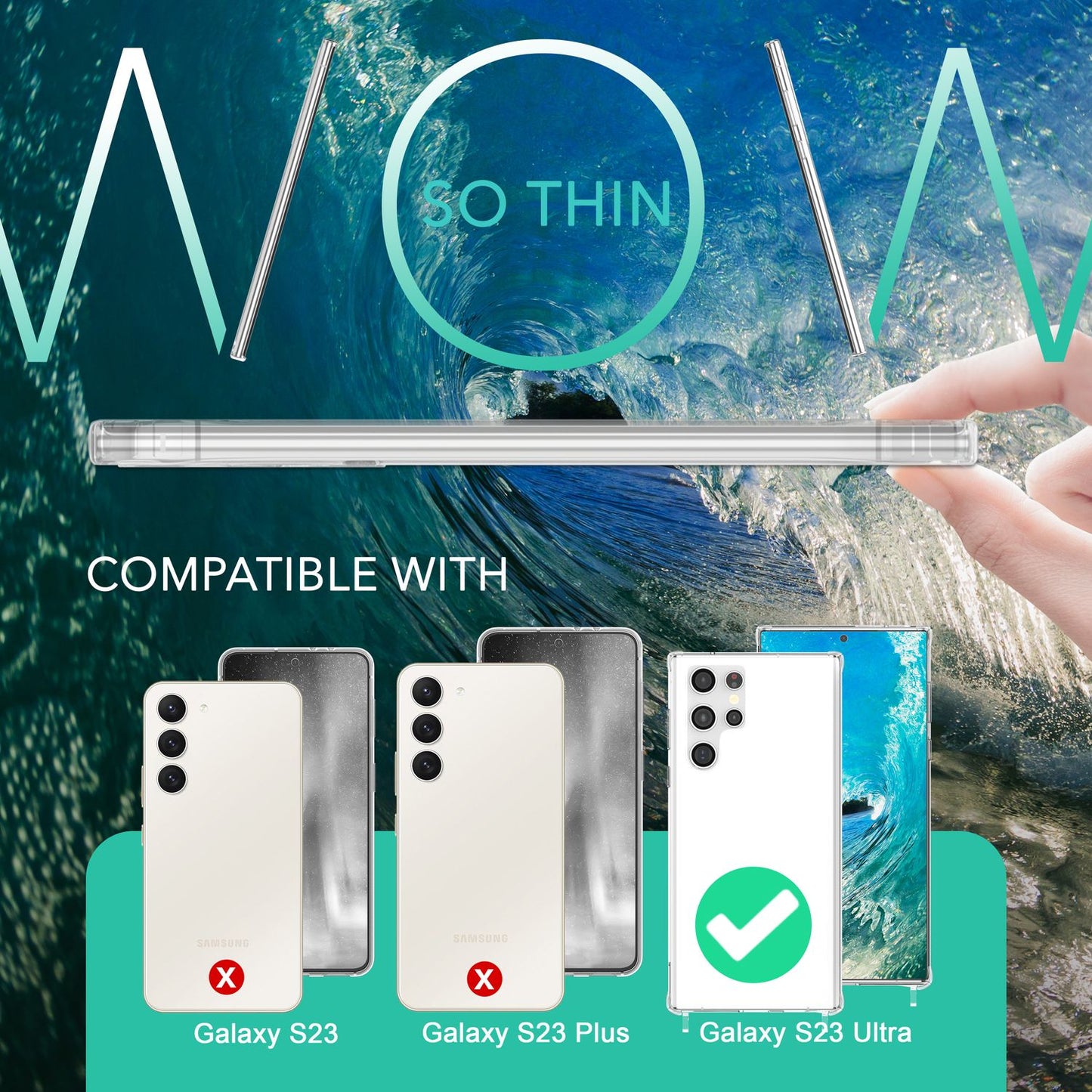 Gegnsætt hulstur með keðju fyrir Samsung Galaxy S23 Ultra