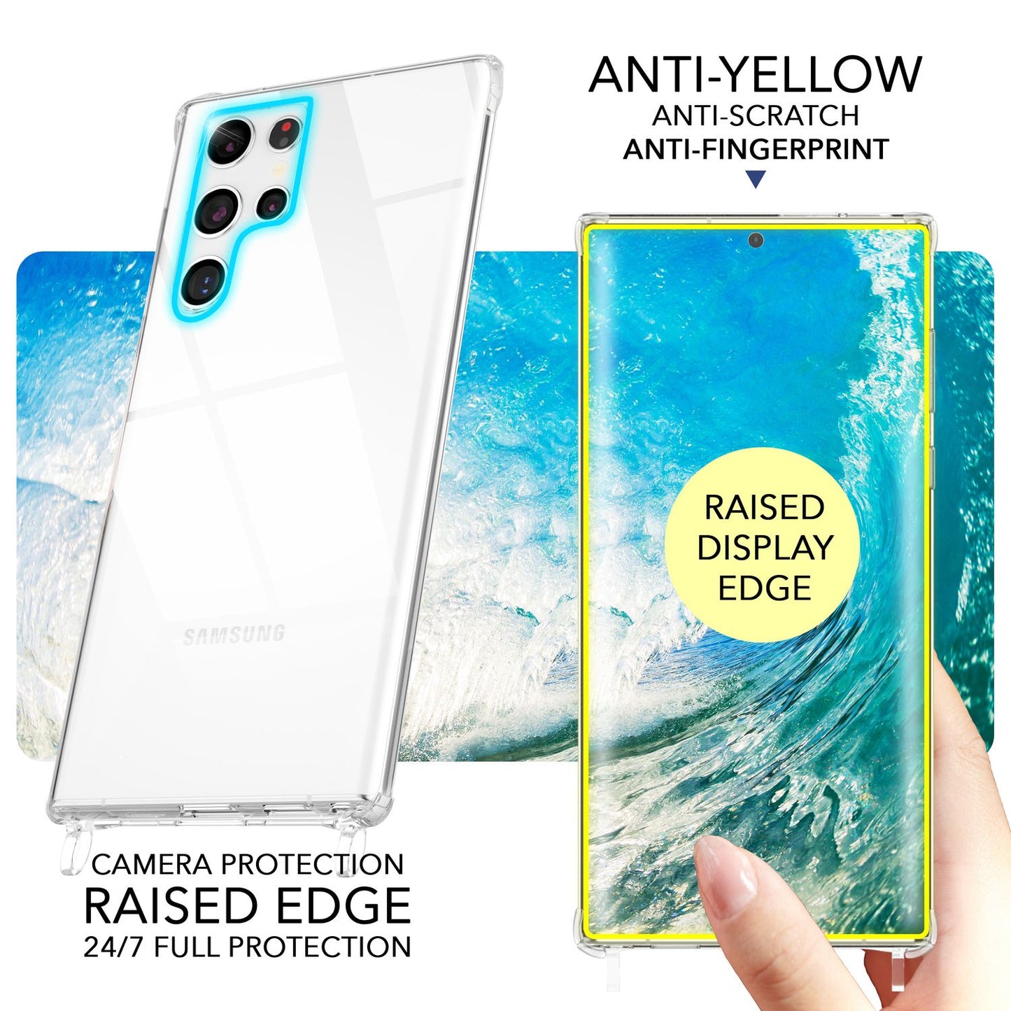 Gegnsætt hulstur með keðju fyrir Samsung Galaxy S23 Ultra