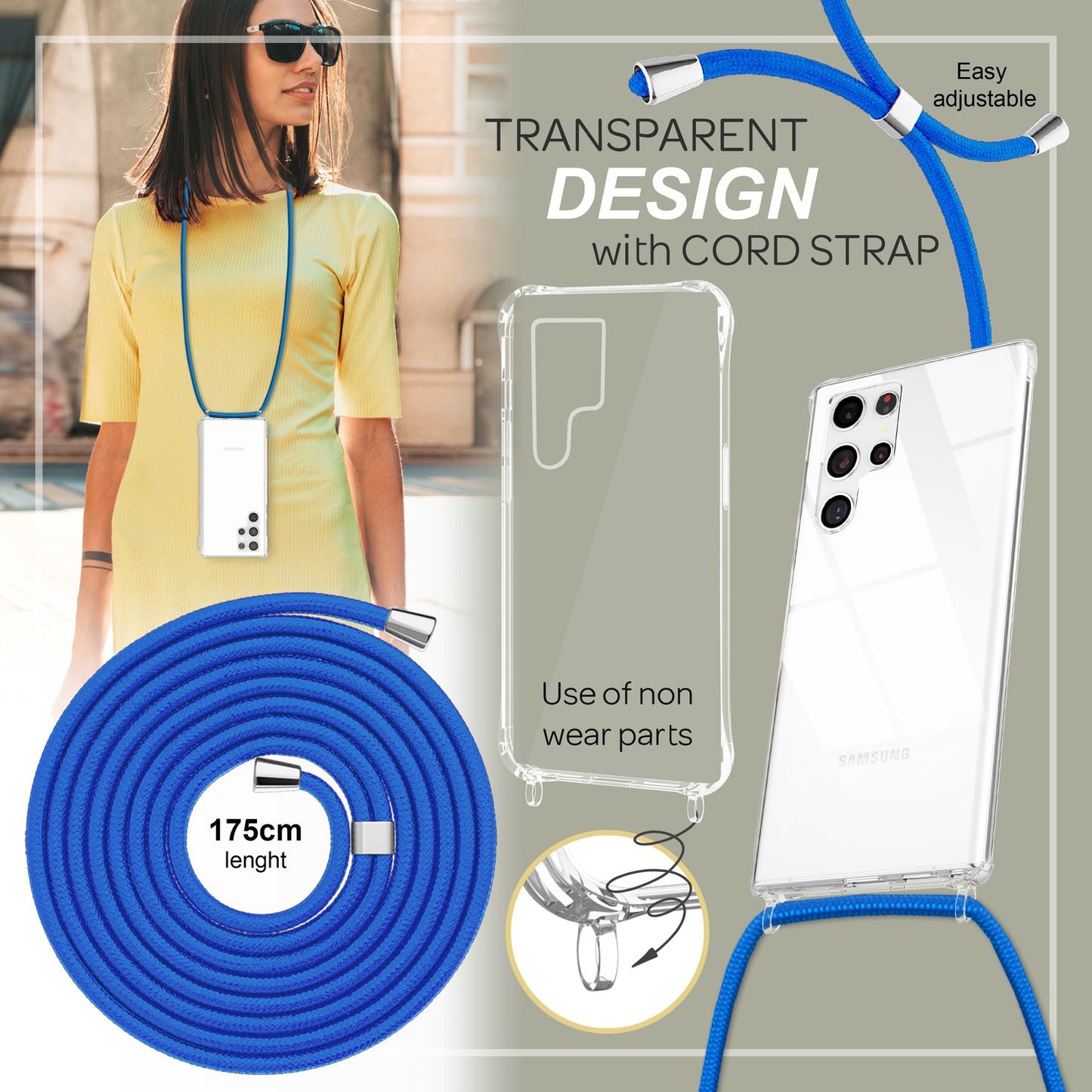 Gegnsætt hulstur með keðju fyrir Samsung Galaxy S23 Ultra