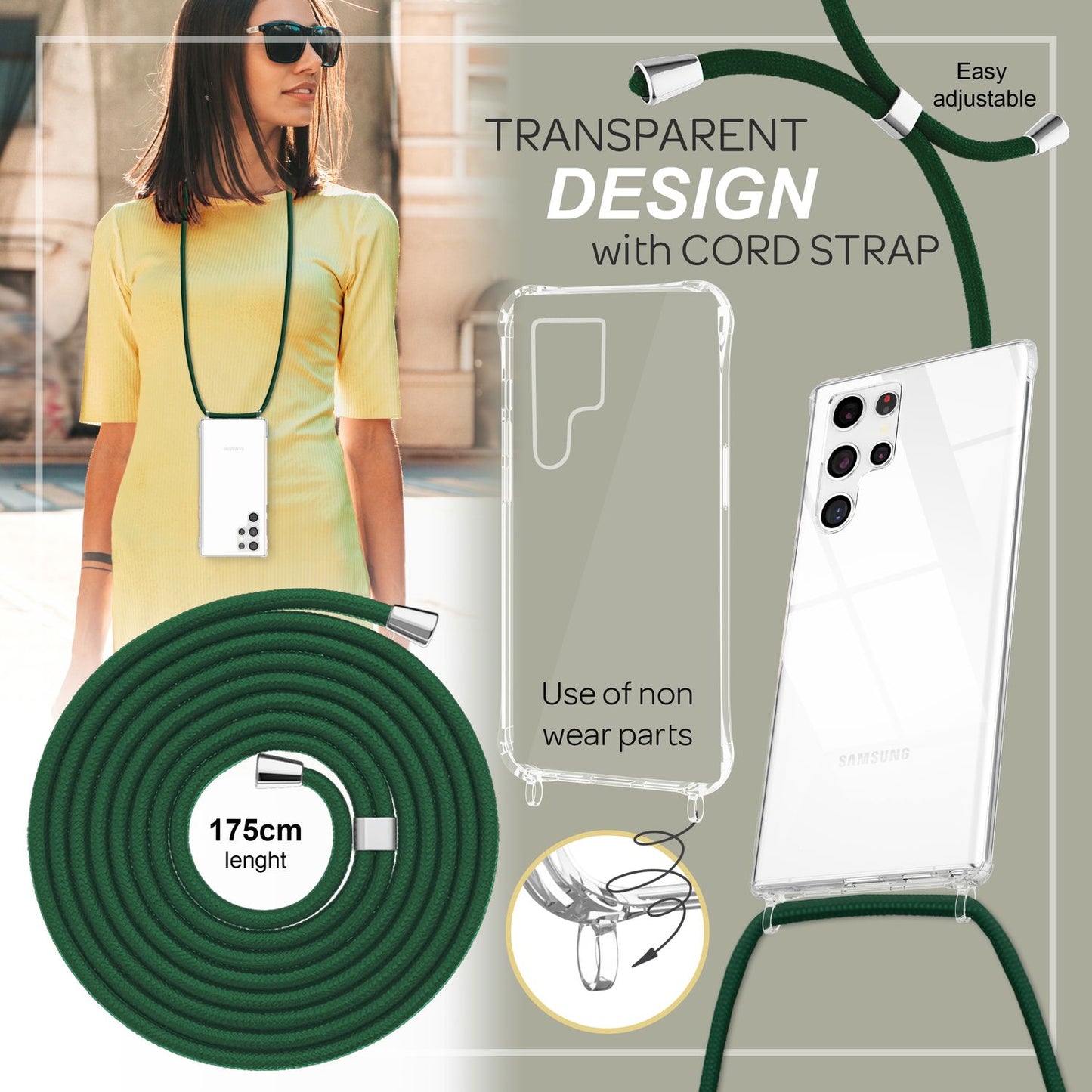 Gegnsætt hulstur með keðju fyrir Samsung Galaxy S23 Ultra