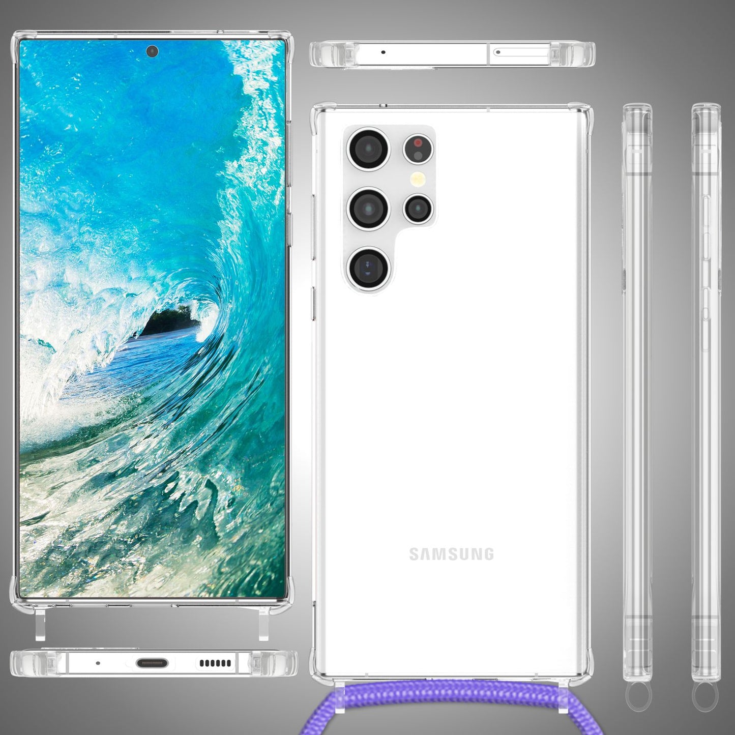 Gegnsætt hulstur með keðju fyrir Samsung Galaxy S23 Ultra