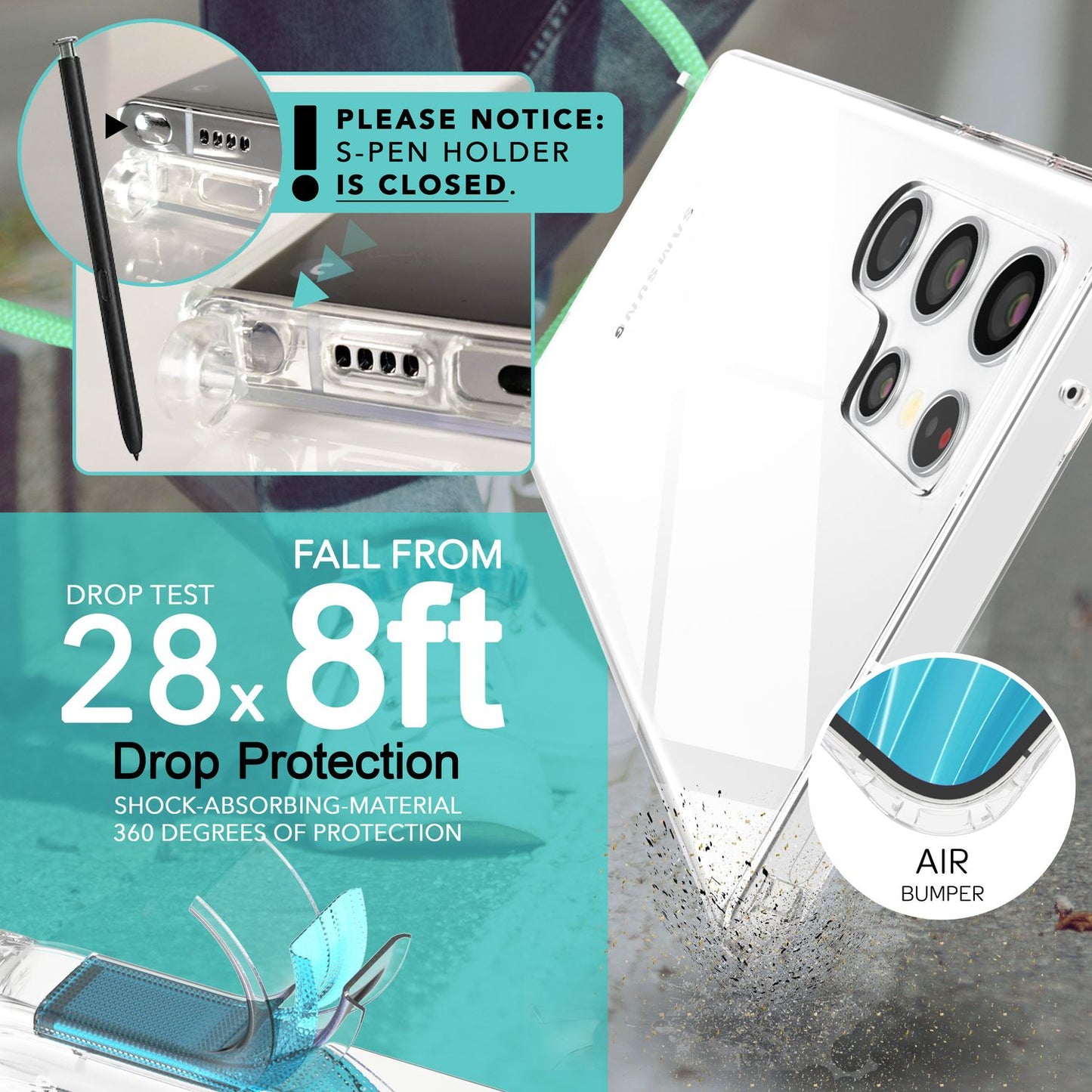 Gegnsætt hulstur með keðju fyrir Samsung Galaxy S23 Ultra