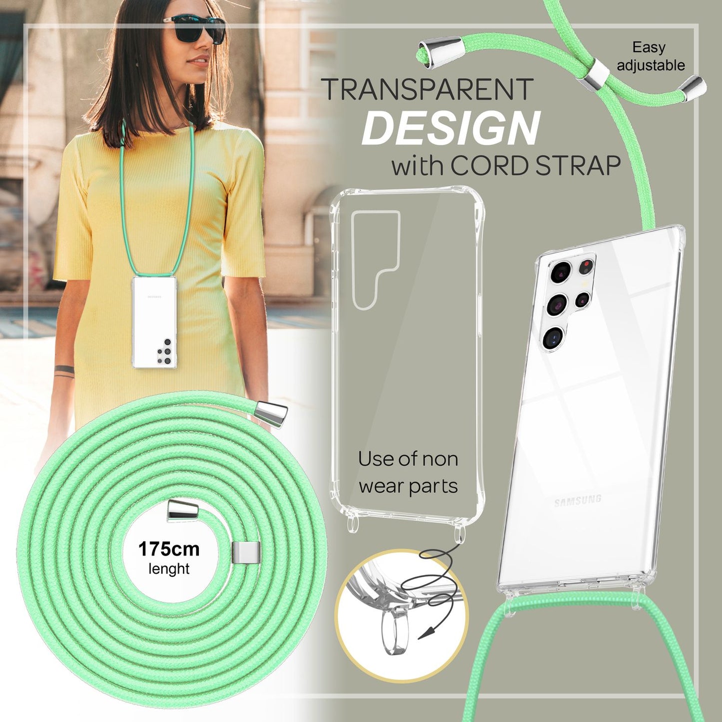 Gegnsætt hulstur með keðju fyrir Samsung Galaxy S23 Ultra