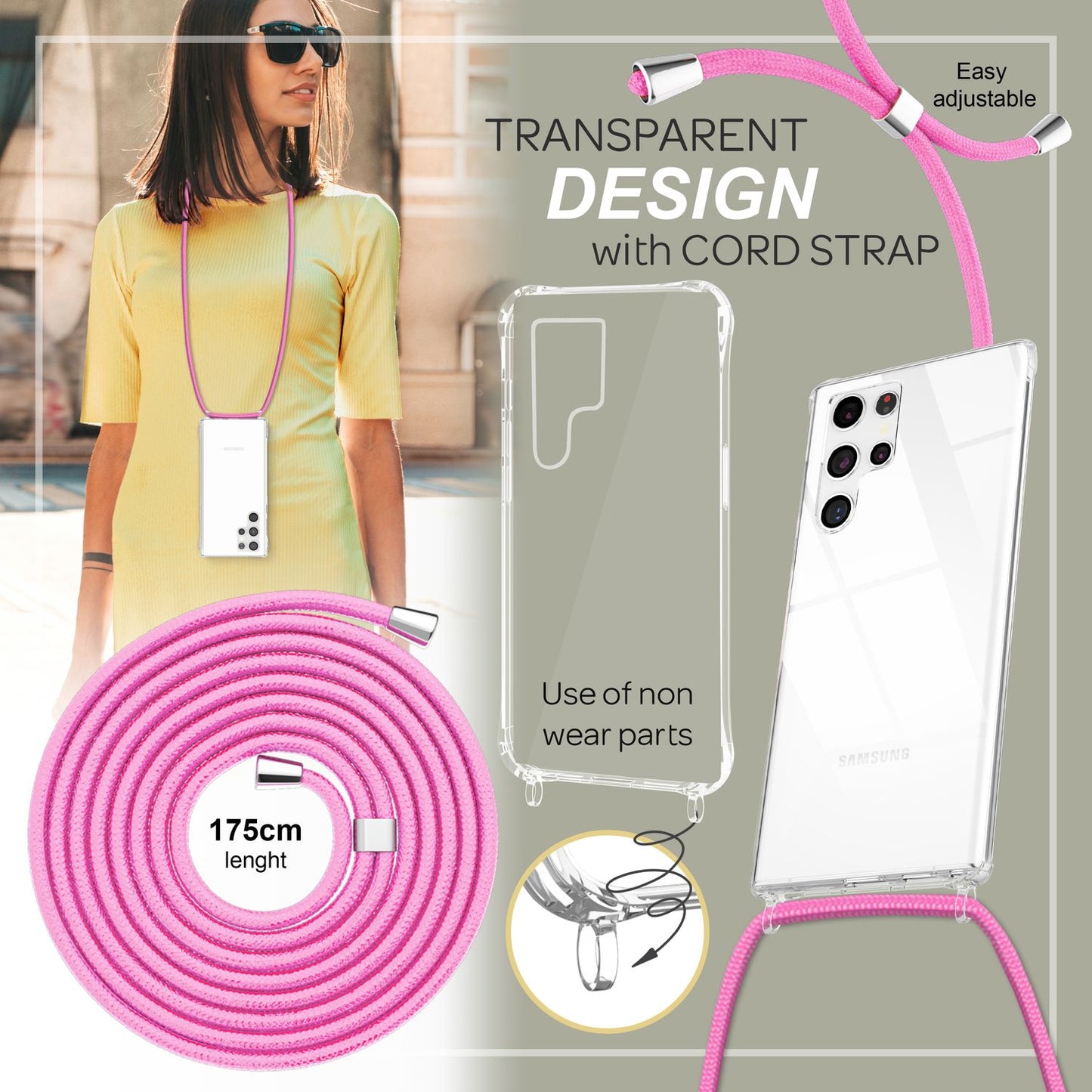 Gegnsætt hulstur með keðju fyrir Samsung Galaxy S23 Ultra