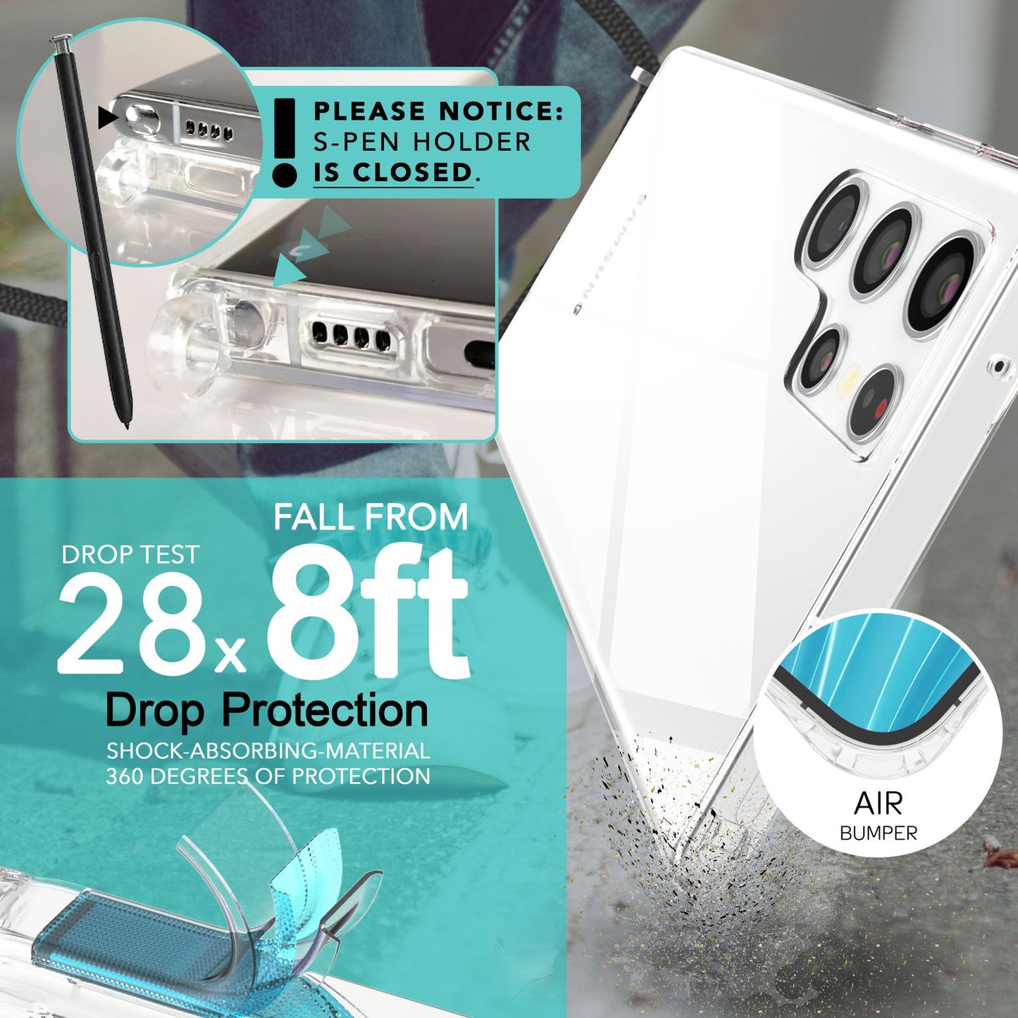 Gegnsætt hulstur með keðju fyrir Samsung Galaxy S23 Ultra