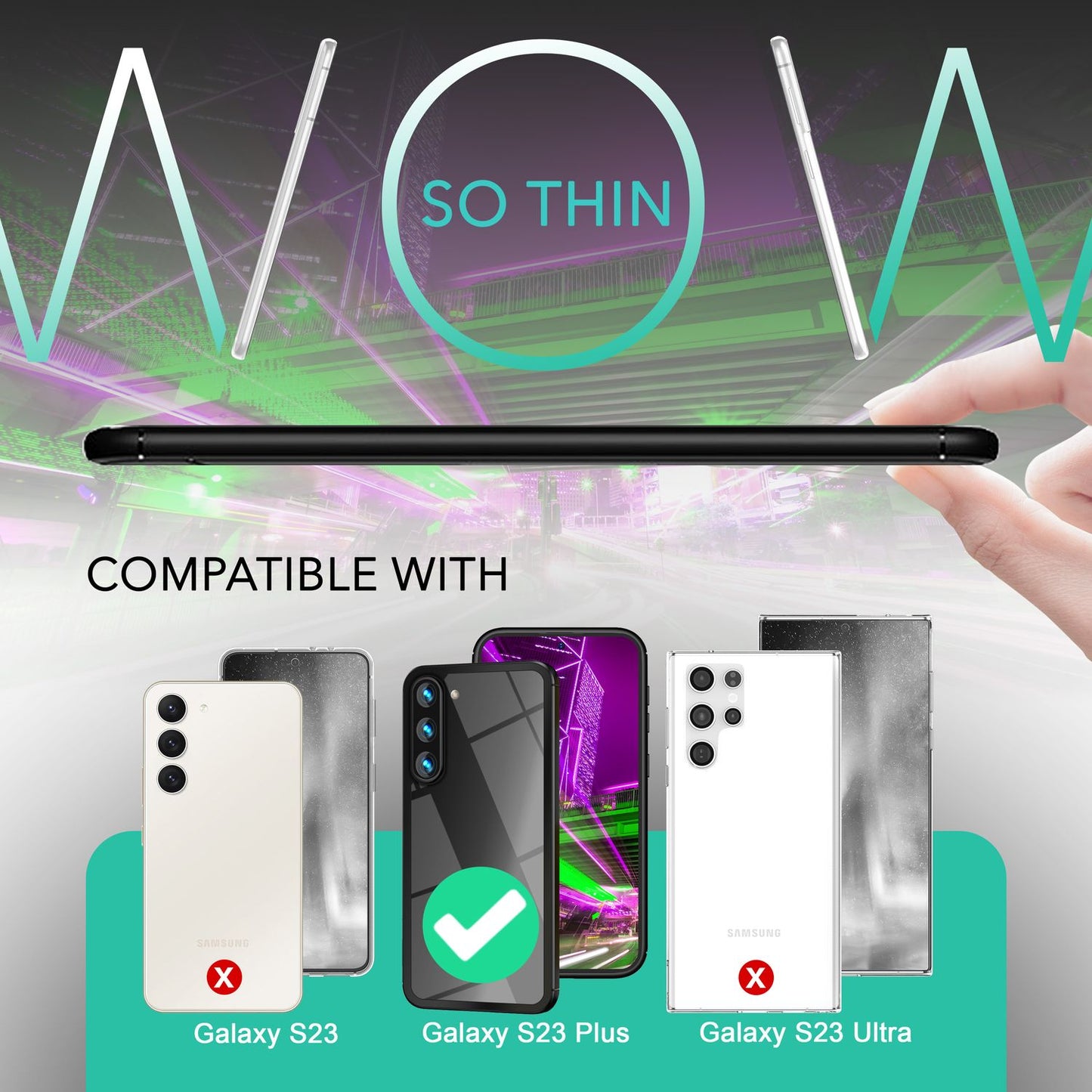 Hybrid Clear Case for Samsung Galaxy S23 Plus, 2x Display/Camera Protection, Black