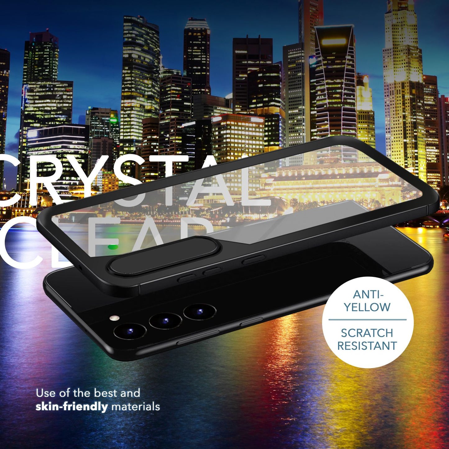 Hybrid Clear Case for Samsung Galaxy S23 Plus, 2x Display/Camera Protection, Black