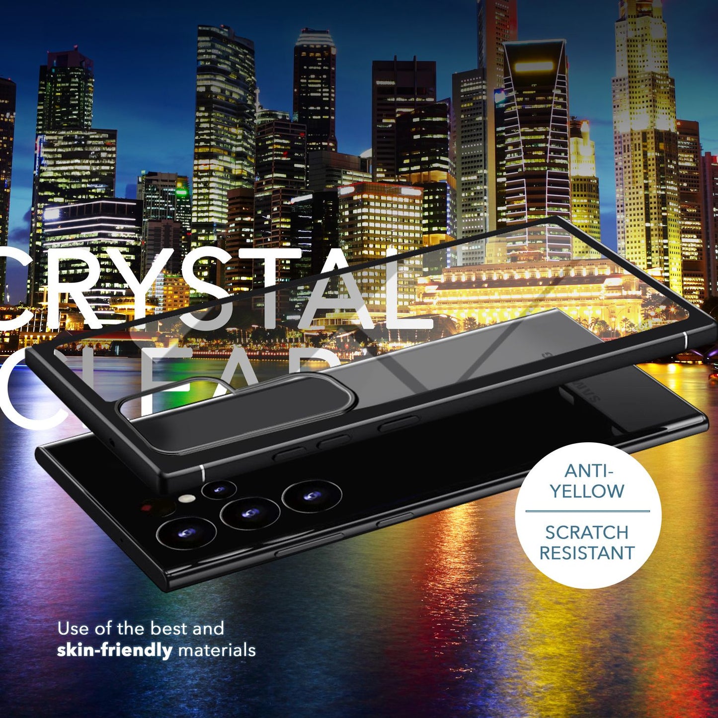 Hybrid Hülle für Samsung Galaxy S23 Ultra, 2x Display- & Kameraschutz, Schwarz