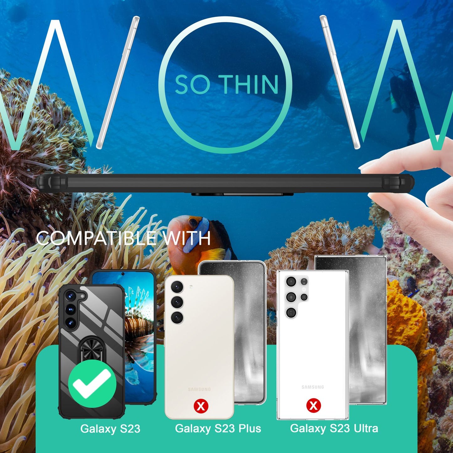 Hringlaga hulstur fyrir Samsung Galaxy S23, tvöfaldur skjárvörn og myndavélarvörn, svart