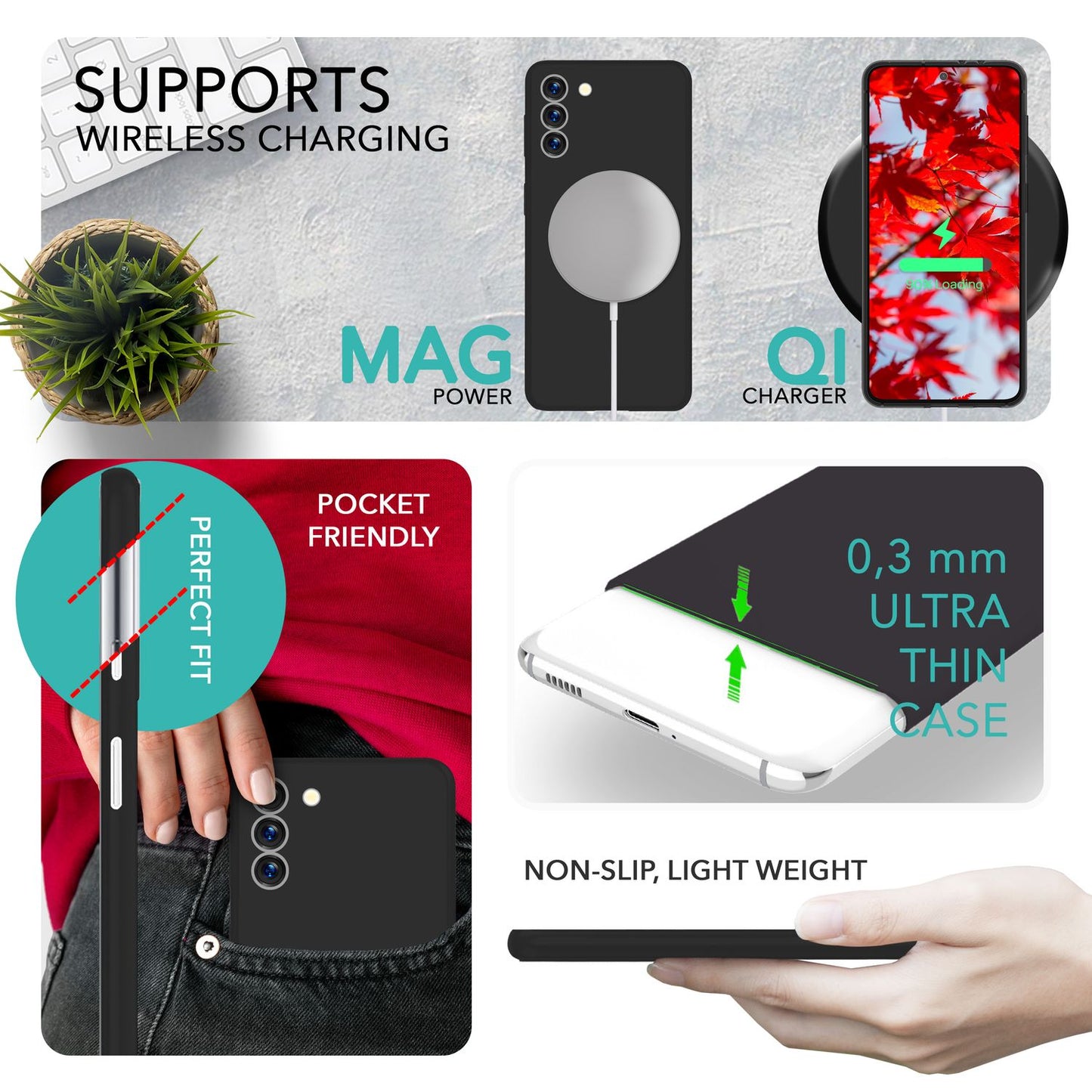 Matte 0.3mm Thin Phone Case for Samsung Galaxy S23 Plus, 2x Screen Protectors