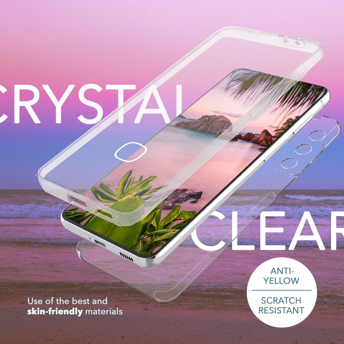 Clear 360-degree case for Samsung Galaxy S23 Plus, full-cover protection, transparent