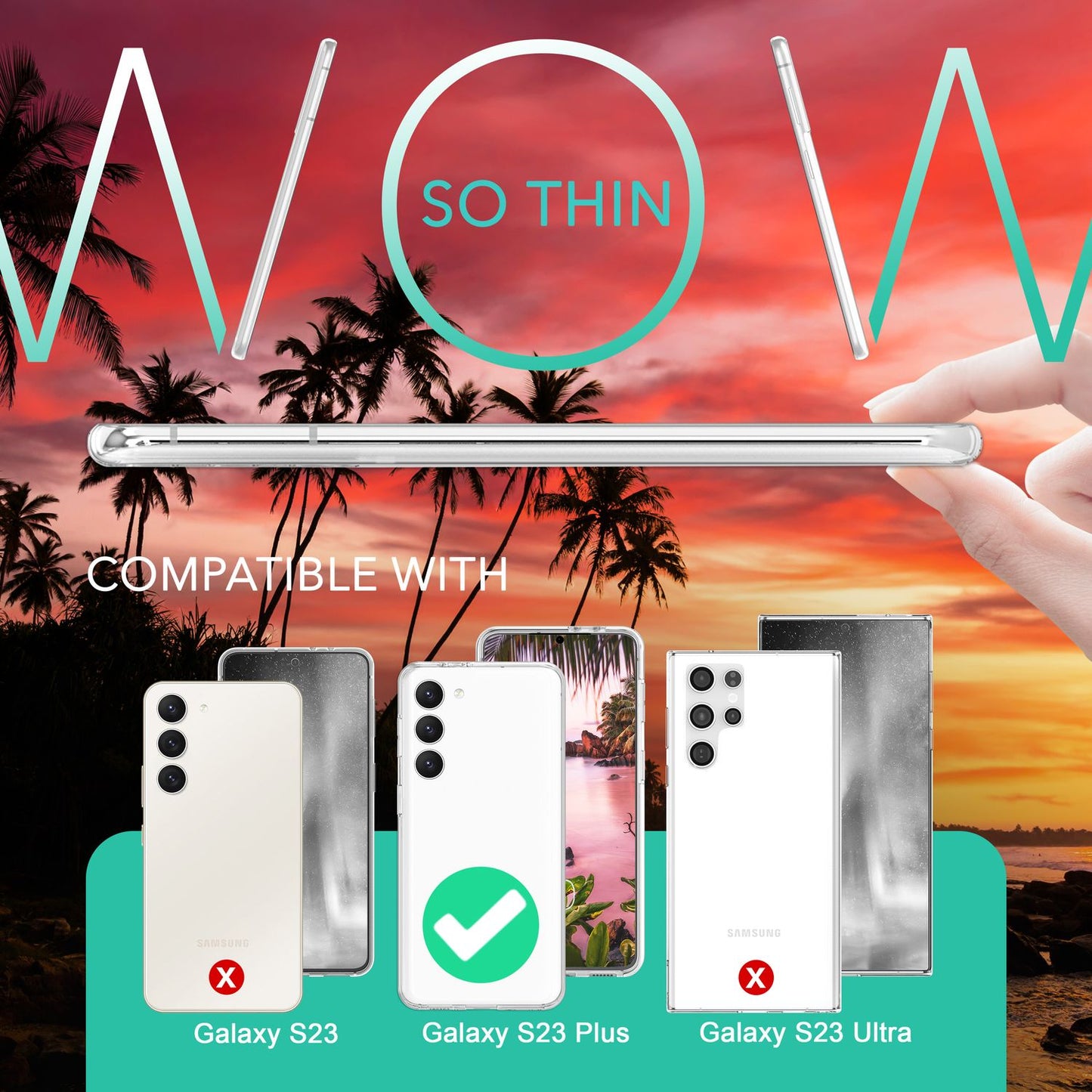 Clear 360-degree case for Samsung Galaxy S23 Plus, full-cover protection, transparent