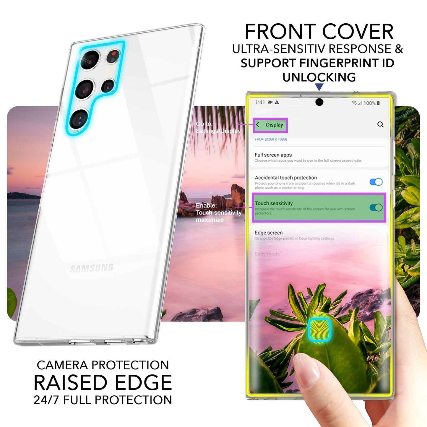 Clear 360-degree case for Samsung Galaxy S23 Ultra, full-cover case, transparent