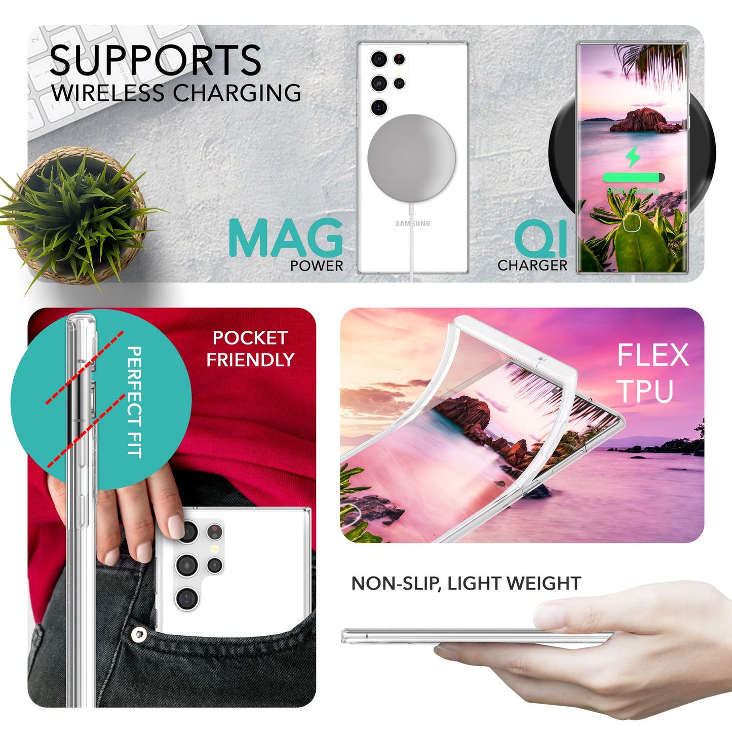 Clear 360-degree case for Samsung Galaxy S23 Ultra, full-cover case, transparent