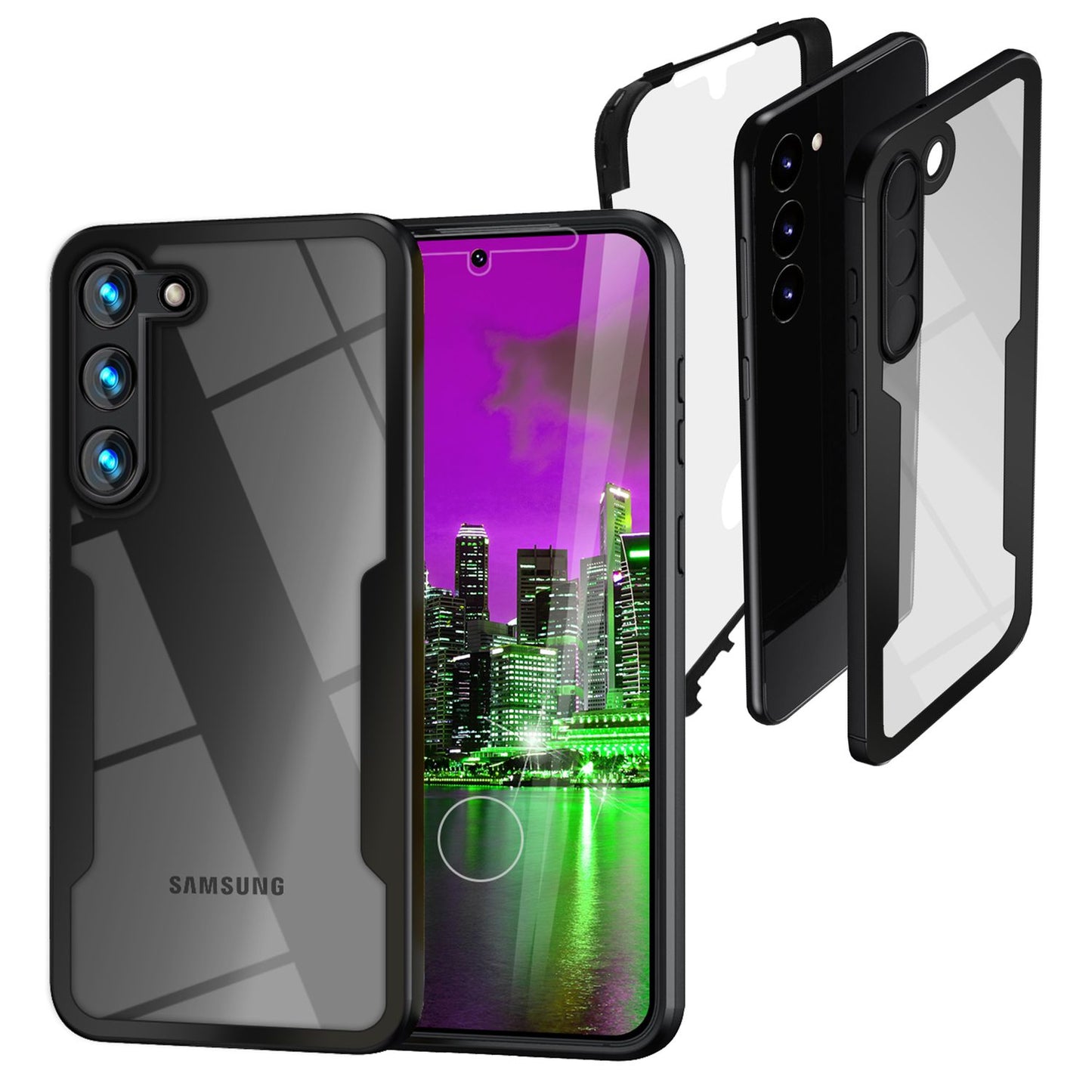 Clear 360-degree hybrid case for Samsung Galaxy S23, full-cover protection, black