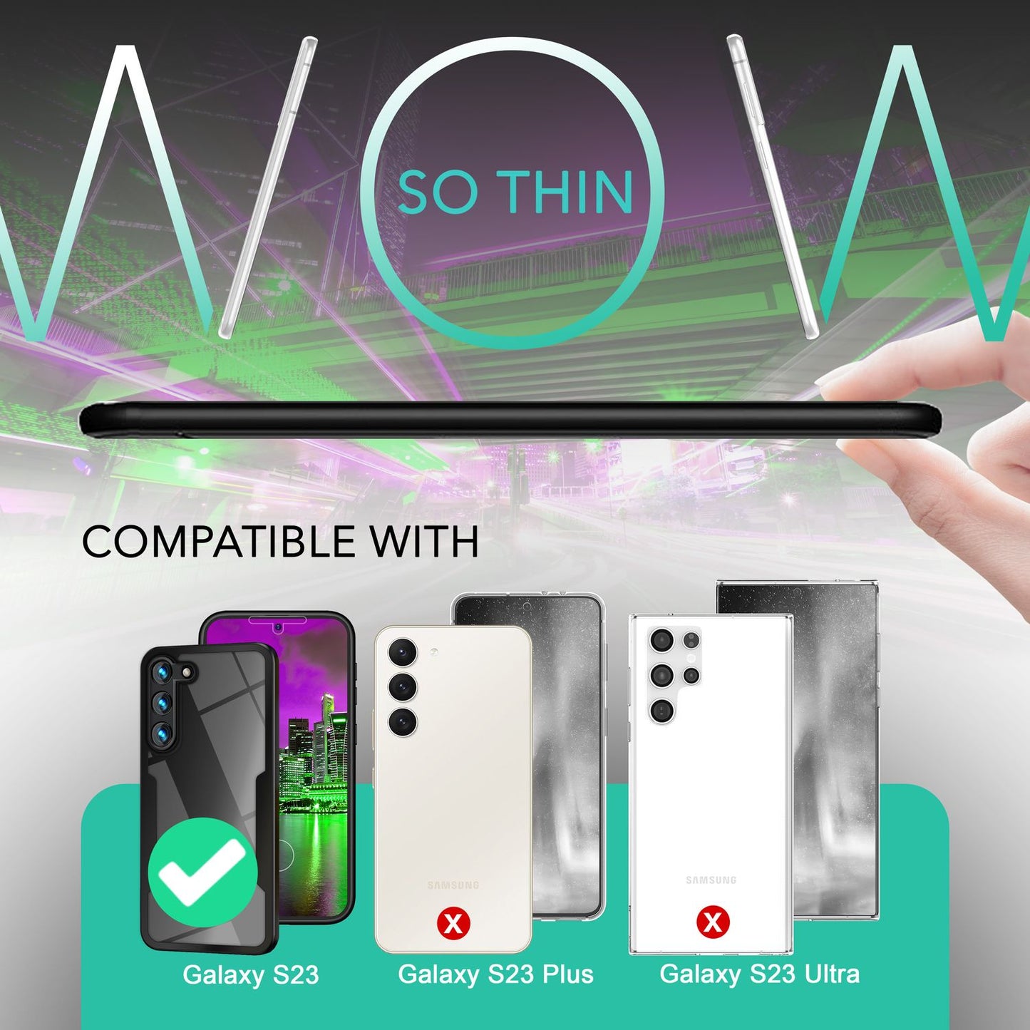 Clear 360-degree hybrid case for Samsung Galaxy S23, full-cover protection, black