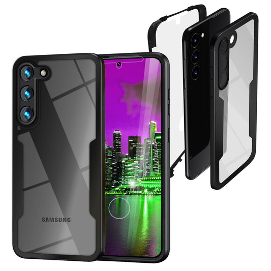 Clear 360-degree hybrid case for Samsung Galaxy S23 Plus, full-body case, black