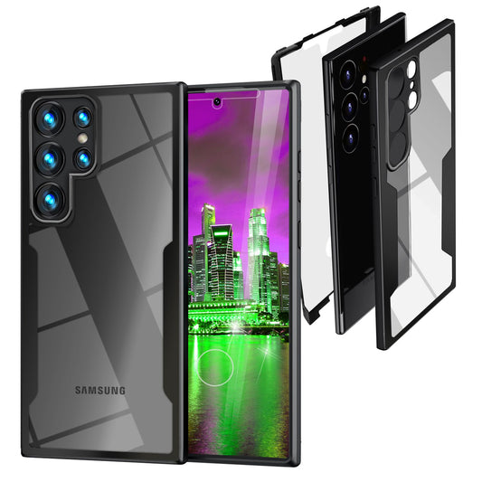 Clear 360-degree hybrid case for Samsung Galaxy S23 Ultra, protective frame, black