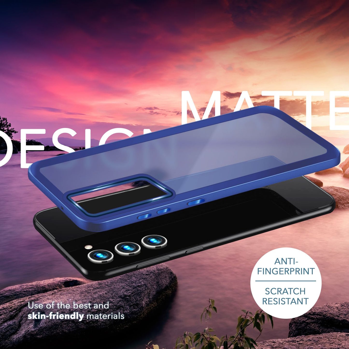 Matt hlífðarhulstur fyrir Samsung Galaxy S23, tvöföld skjá-/myndavélarvörn