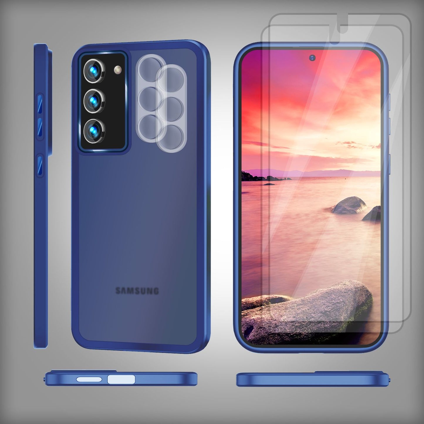 Matt hlífðarhulstur fyrir Samsung Galaxy S23, tvöföld skjá-/myndavélarvörn