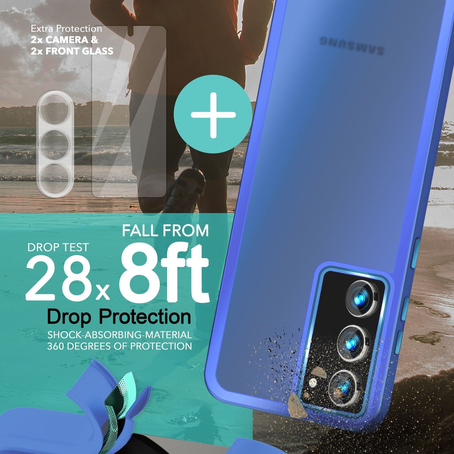 Matt hlífðarhulstur fyrir Samsung Galaxy S23, tvöföld skjá-/myndavélarvörn