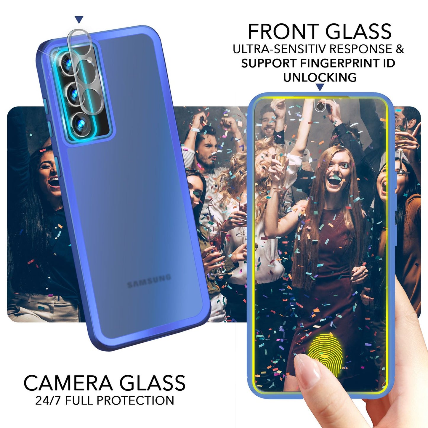 Matt hlífðarhulstur fyrir Samsung Galaxy S23, tvöföld skjá-/myndavélarvörn