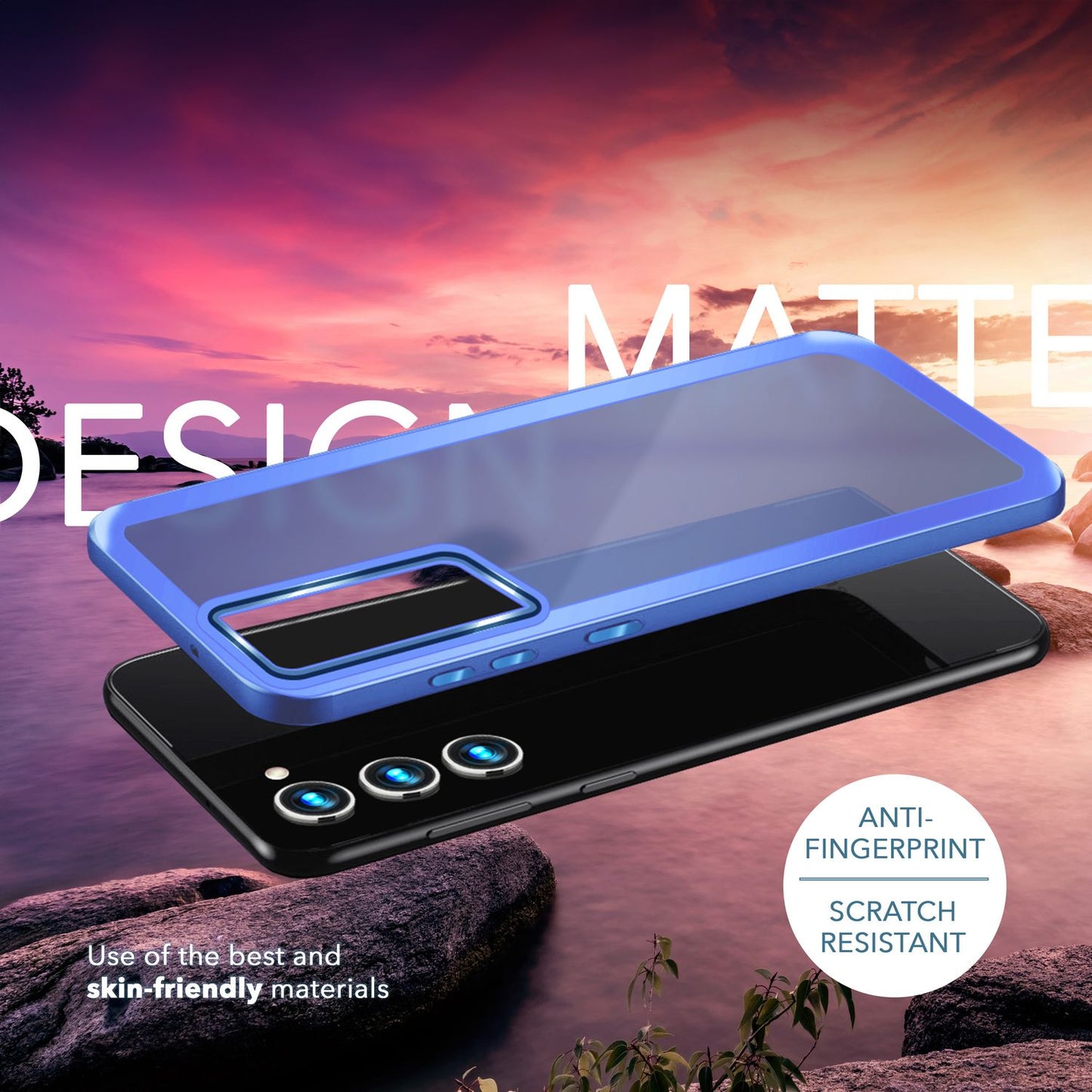 Matt hlífðarhulstur fyrir Samsung Galaxy S23, tvöföld skjá-/myndavélarvörn