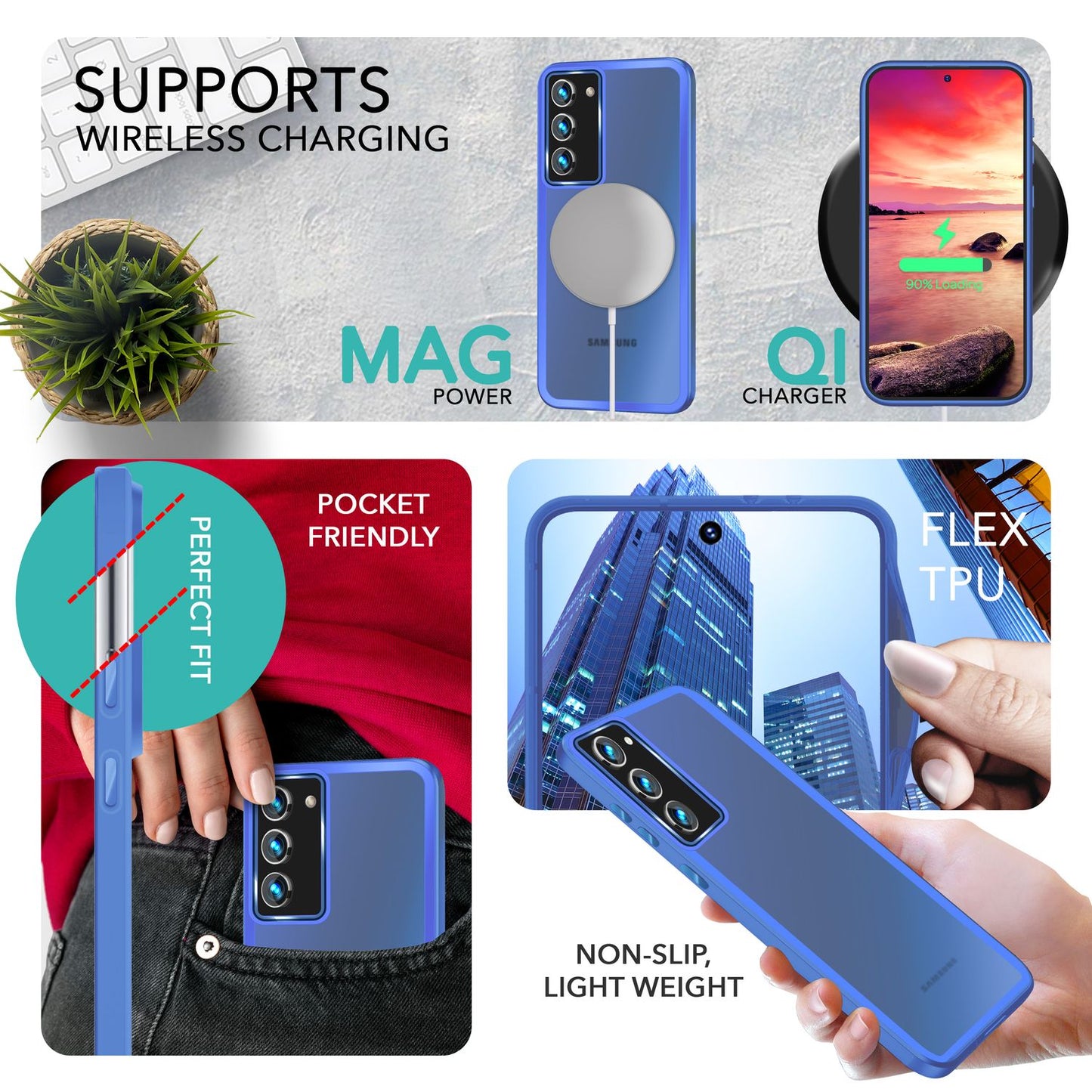 Matt hlífðarhulstur fyrir Samsung Galaxy S23, tvöföld skjá-/myndavélarvörn