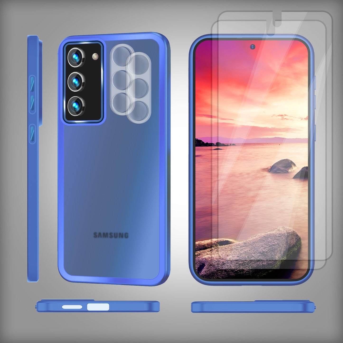 Matt hlífðarhulstur fyrir Samsung Galaxy S23, tvöföld skjá-/myndavélarvörn