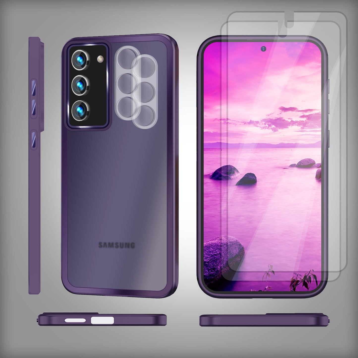 Matt hlífðarhulstur fyrir Samsung Galaxy S23, tvöföld skjá-/myndavélarvörn