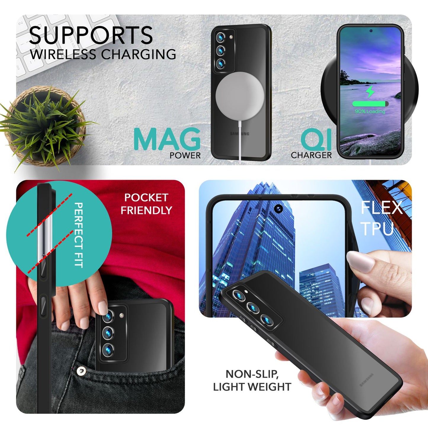 Hybrid case for Samsung Galaxy S23 Plus, 2x screen &amp; camera protection