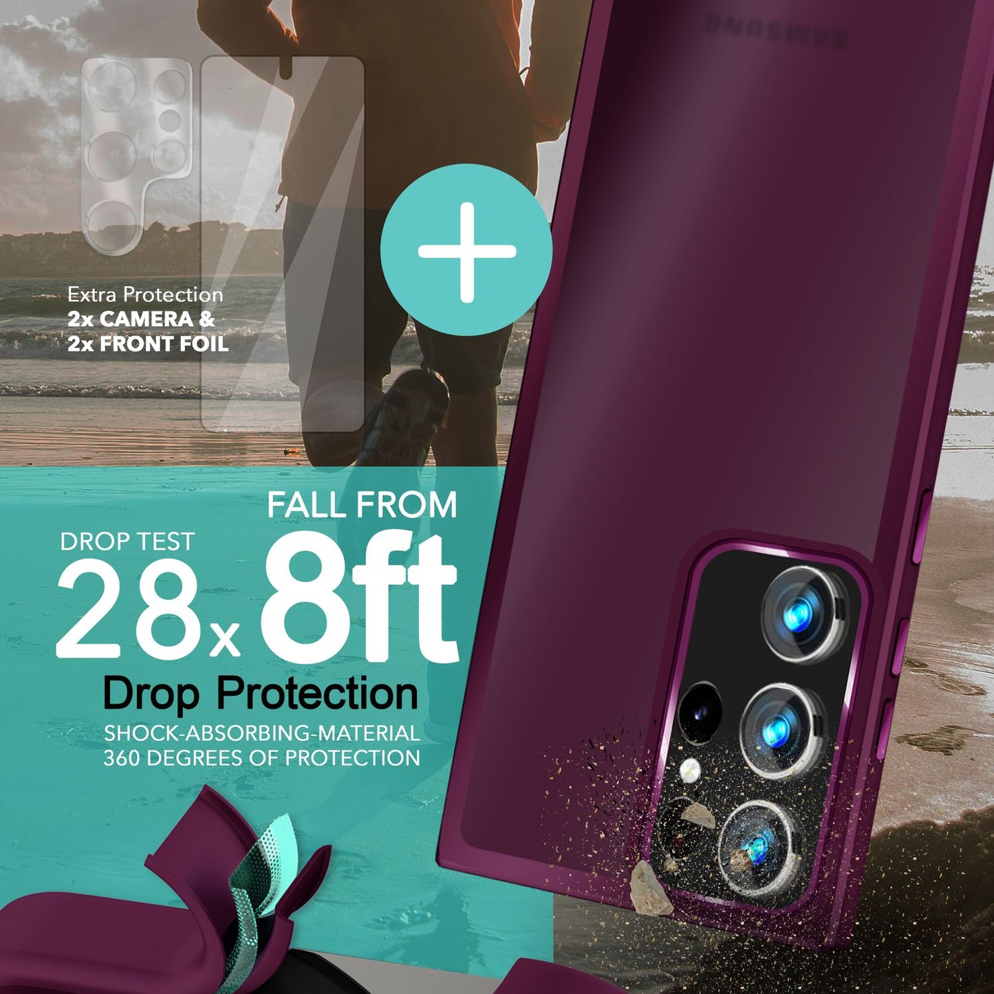 Hybrid Hülle für Samsung Galaxy S23 Ultra, 2x Display- & Kameraschutz